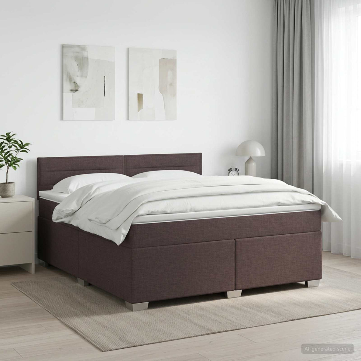 Κρεβάτι box spring με στρώμα Σκούρο Καφέ 160 x 200 cm Ύφασμα - Pakobazaar