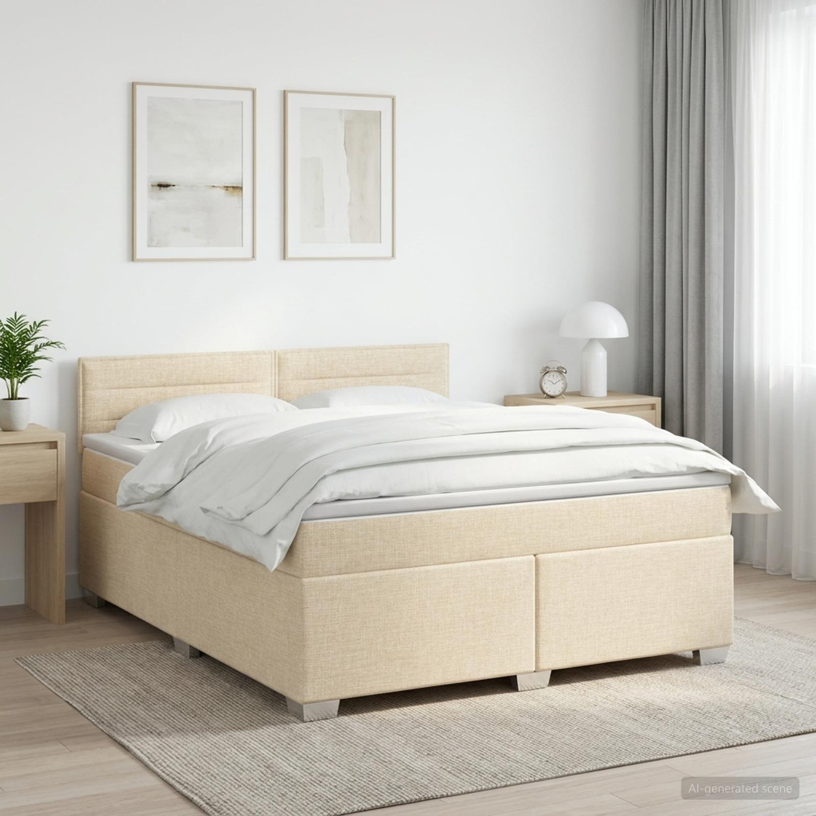 Κρεβάτι box spring με στρώμα Κρεμ 180 x 200 cm Ύφασμα
