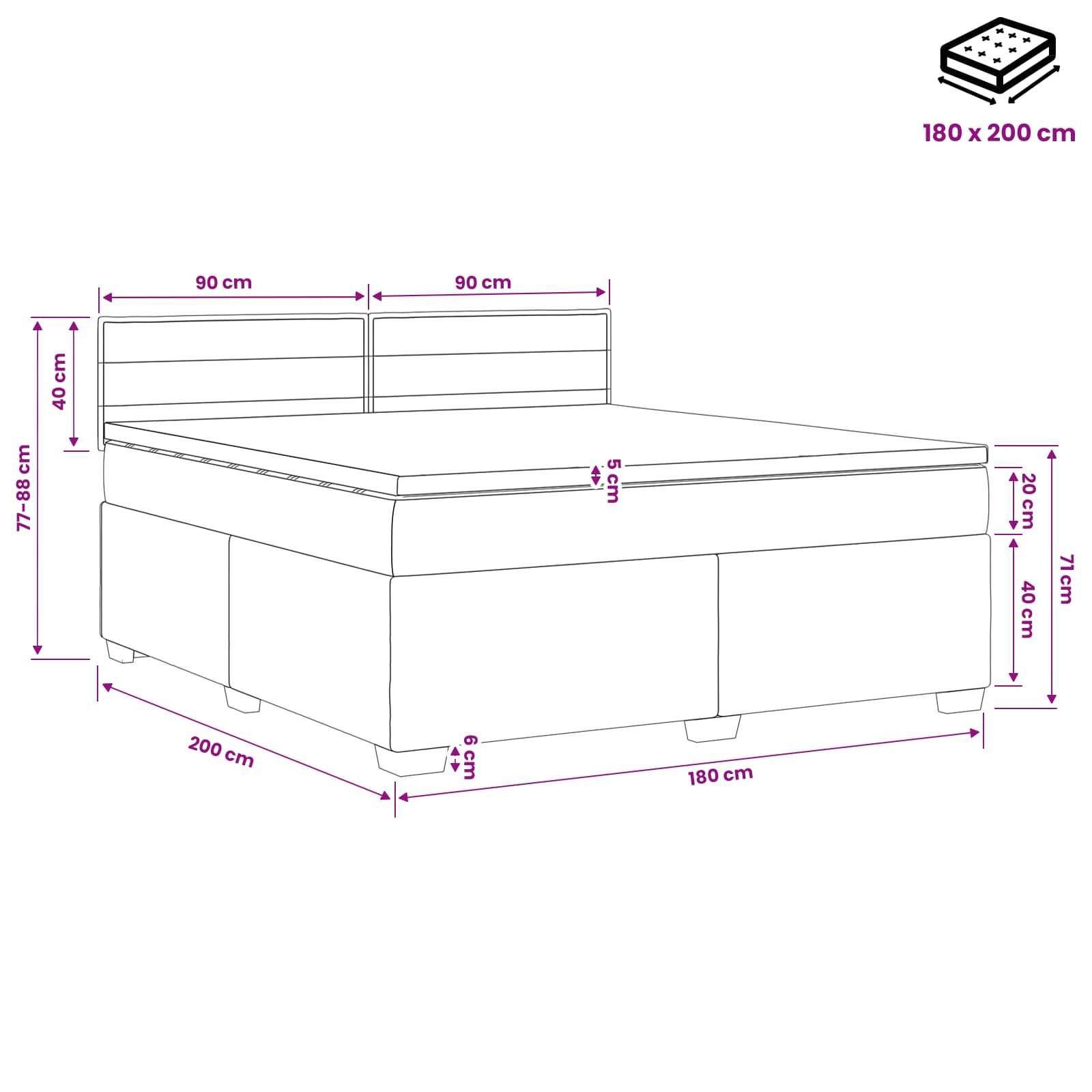 Κρεβάτι box spring με στρώμα Κρεμ 180 x 200 cm Ύφασμα