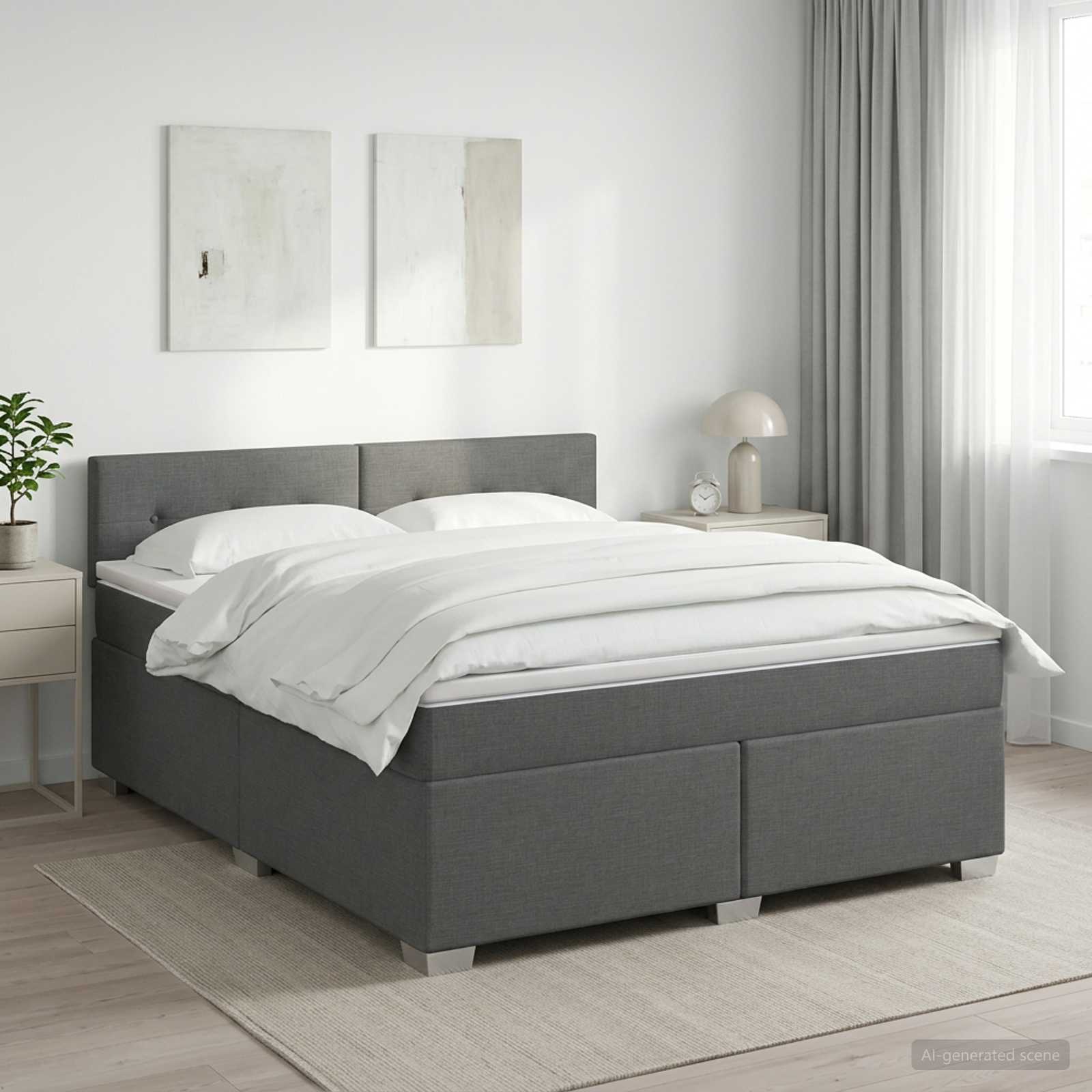 Κρεβάτι box spring με στρώμα Σκούρο Γκρι 180 x 200 cm Ύφασμα