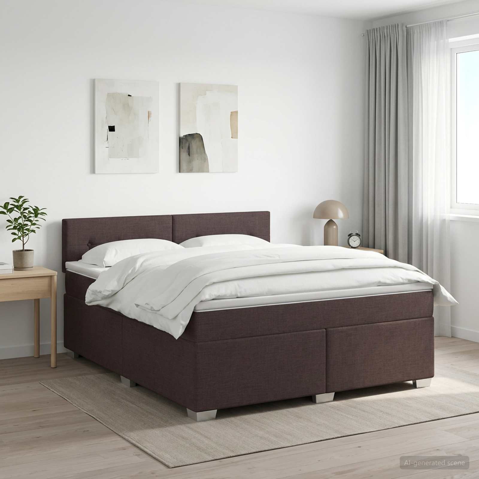 Κρεβάτι box spring με στρώμα Σκούρο Καφέ 180 x 200 cm Ύφασμα - Pakobazaar