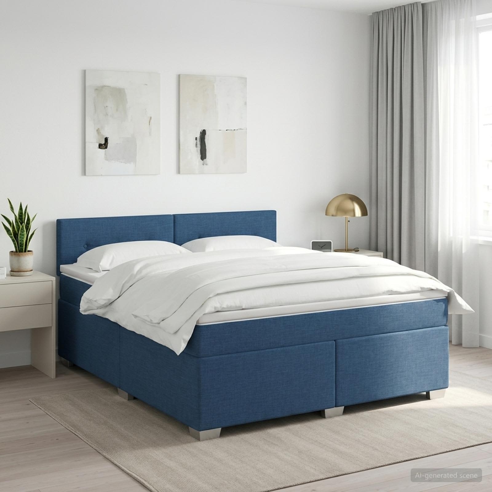 Κρεβάτι box spring με στρώμα Μπλε 180 x 200 cm Ύφασμα - Pakobazaar
