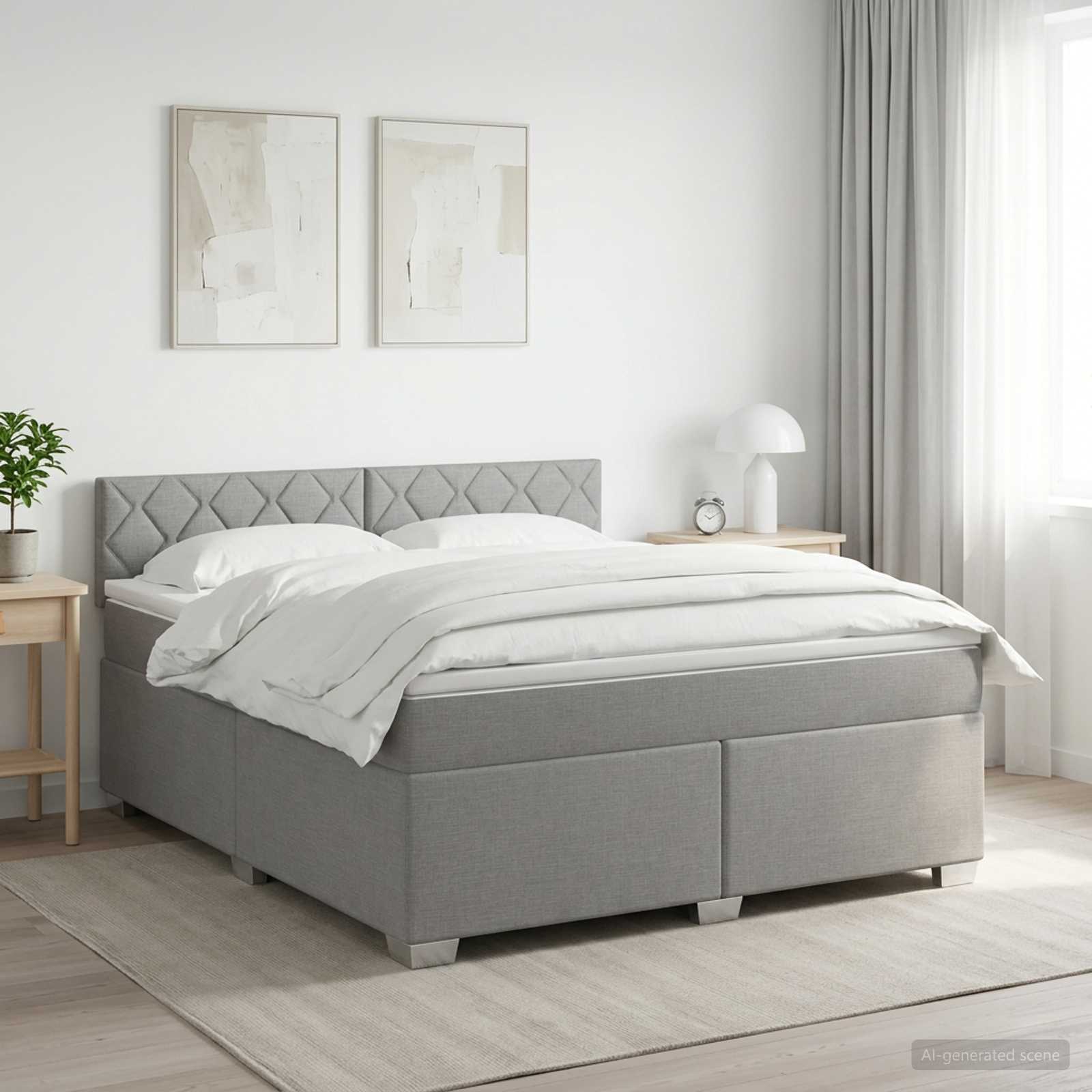Κρεβάτι box spring με στρώμα Ανοιχτό γκρι 160 x 200 cm Ύφασμα - Pakobazaar