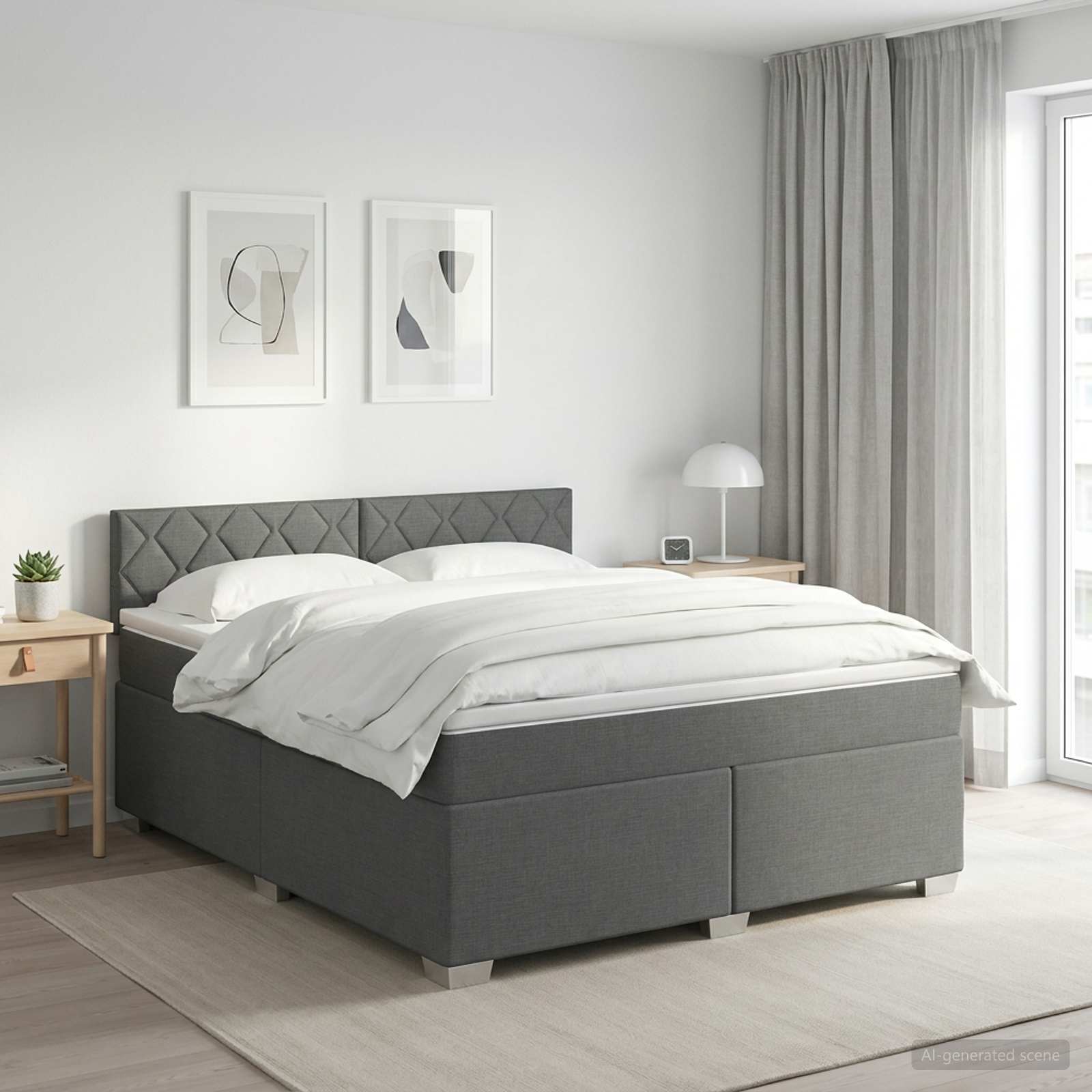 Κρεβάτι box spring με στρώμα Σκούρο Γκρι 180 x 200 cm Ύφασμα - Pakobazaar