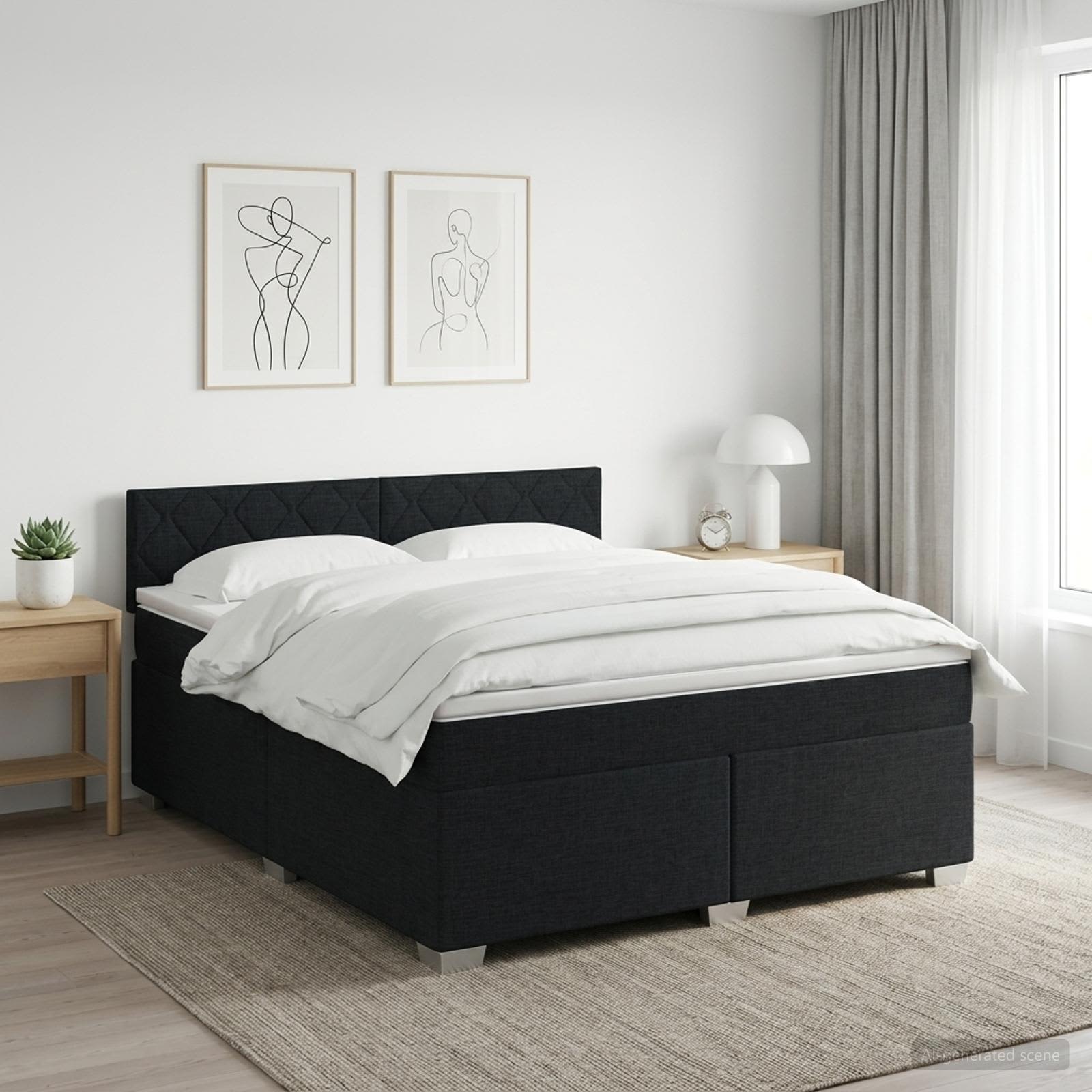 Κρεβάτι box spring με στρώμα Μαύρο 140 x 200 cm Ύφασμα - Pakobazaar