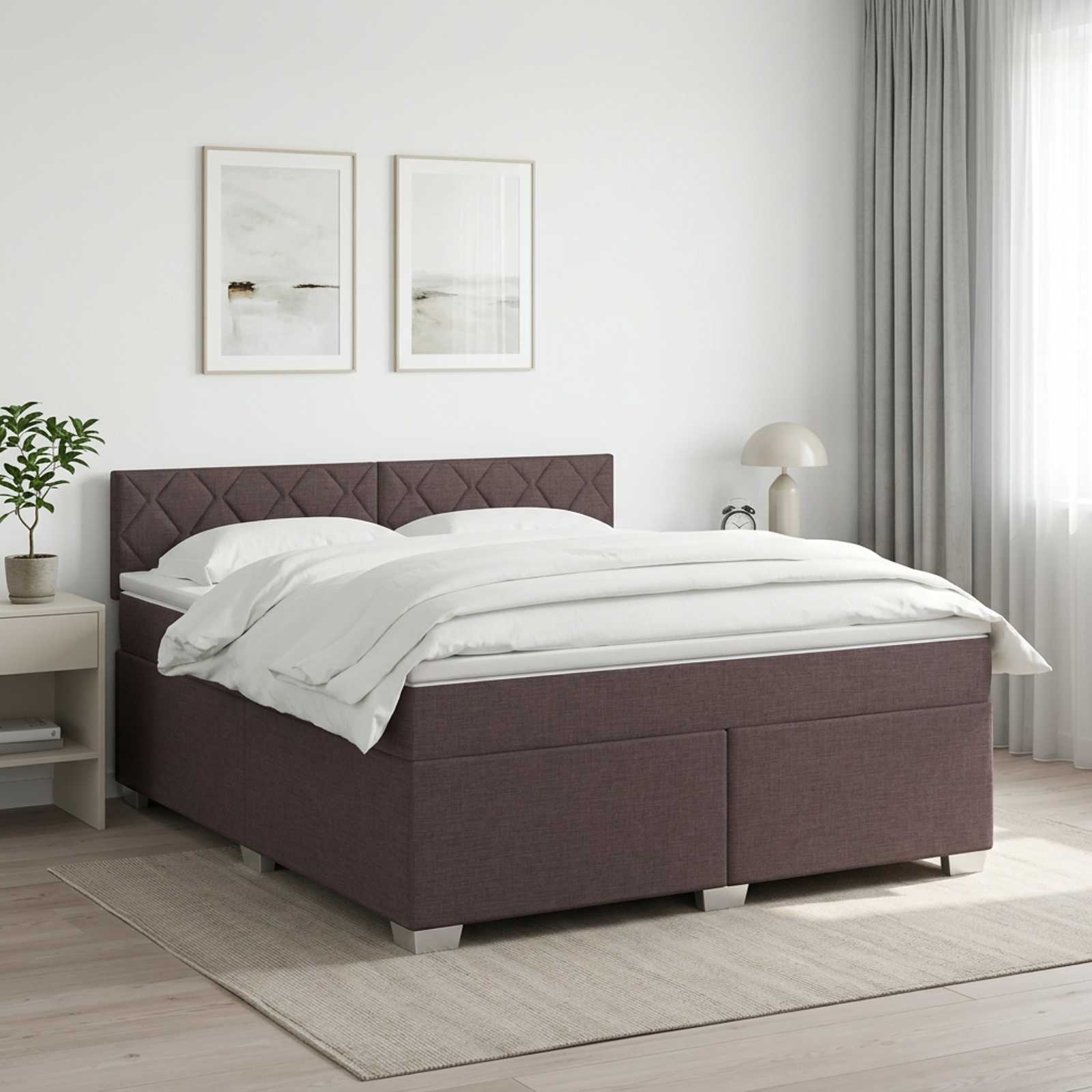 Κρεβάτι box spring με στρώμα Σκούρο Καφέ 180 x 200 cm Ύφασμα - Pakobazaar