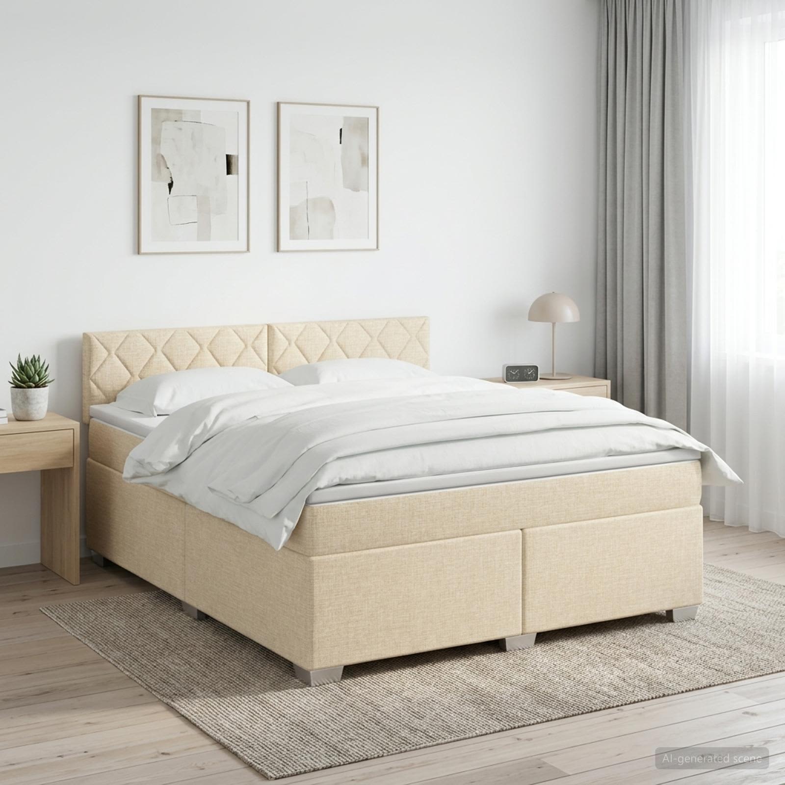 Κρεβάτι box spring με στρώμα Κρεμ 180 x 200 cm Ύφασμα - Pakobazaar