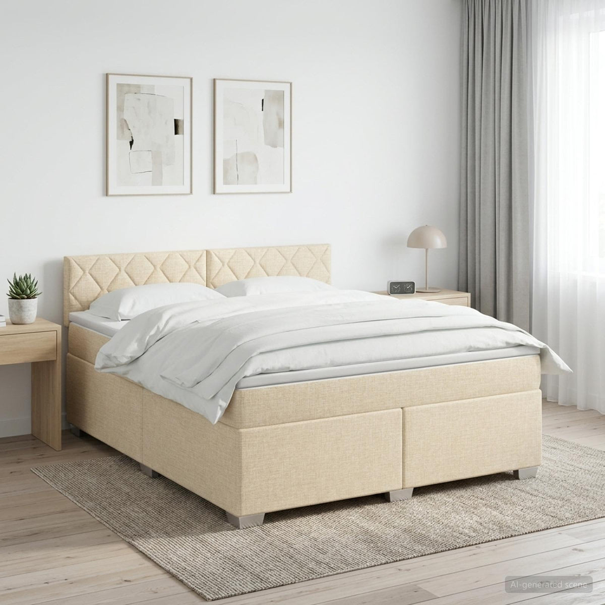 Κρεβάτι box spring με στρώμα Κρεμ 140 x 200 cm Ύφασμα