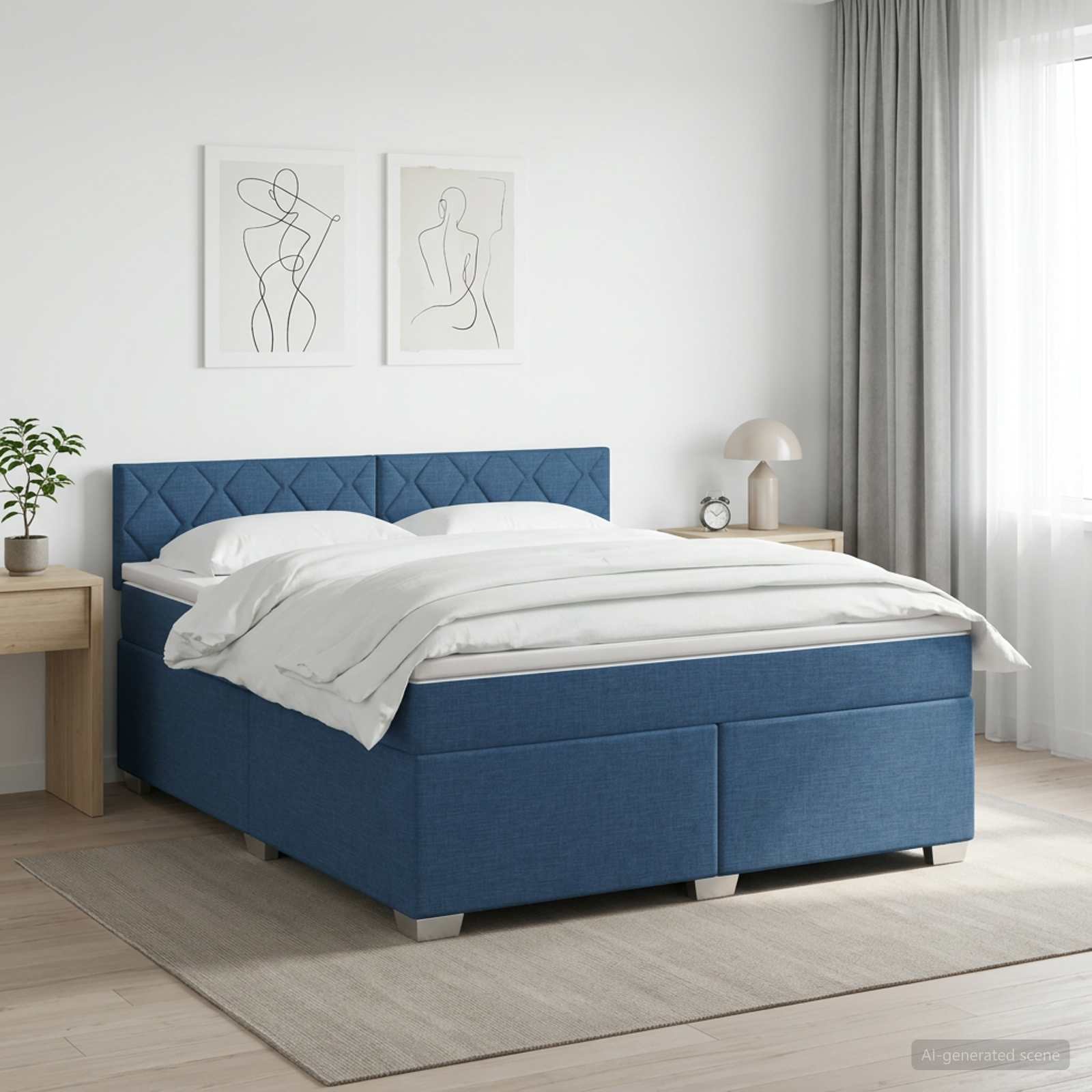 Κρεβάτι box spring με στρώμα Μπλε 140 x 190 cm Ύφασμα - Pakobazaar