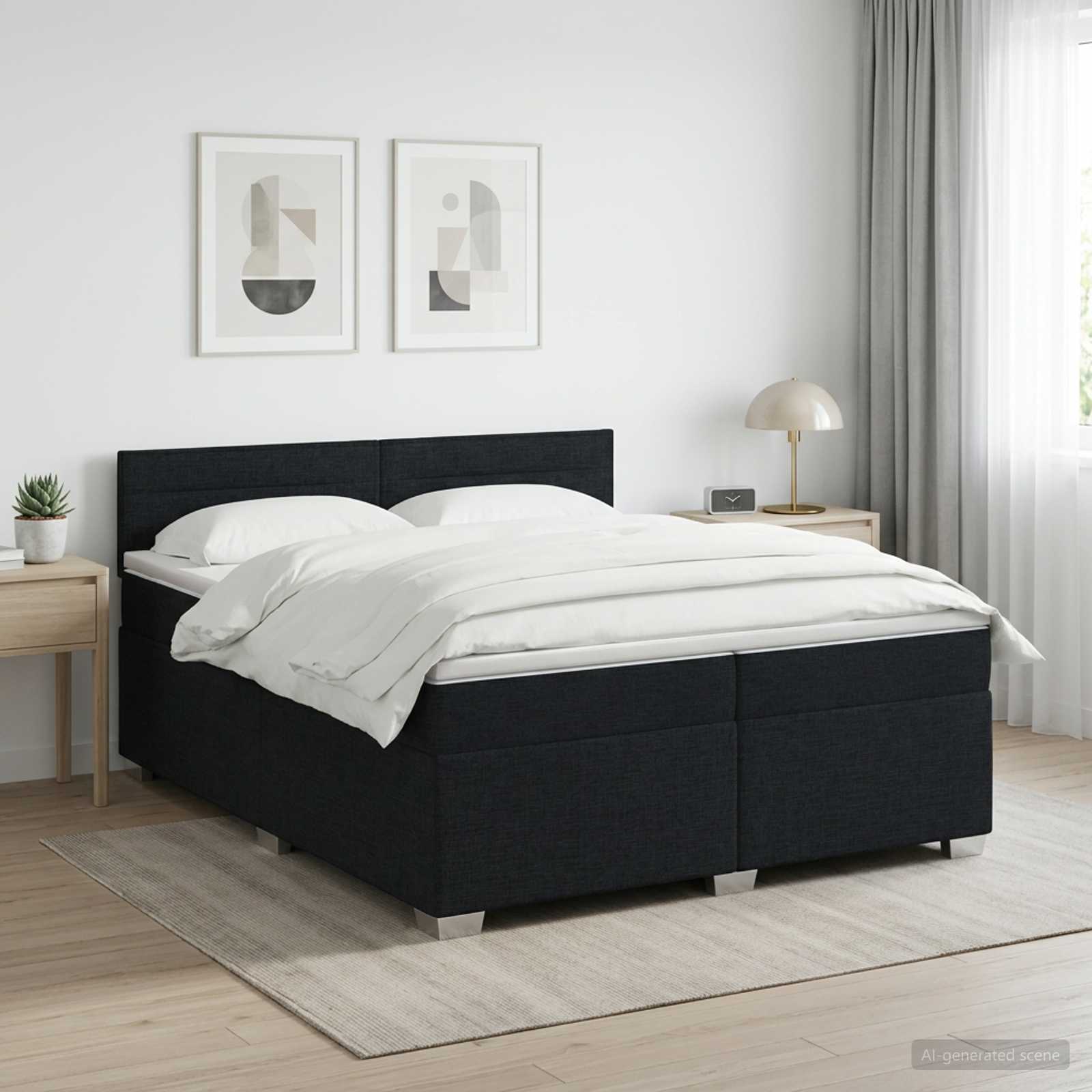 Κρεβάτι box spring με στρώμα Μαύρο 200 x 200 cm Ύφασμα