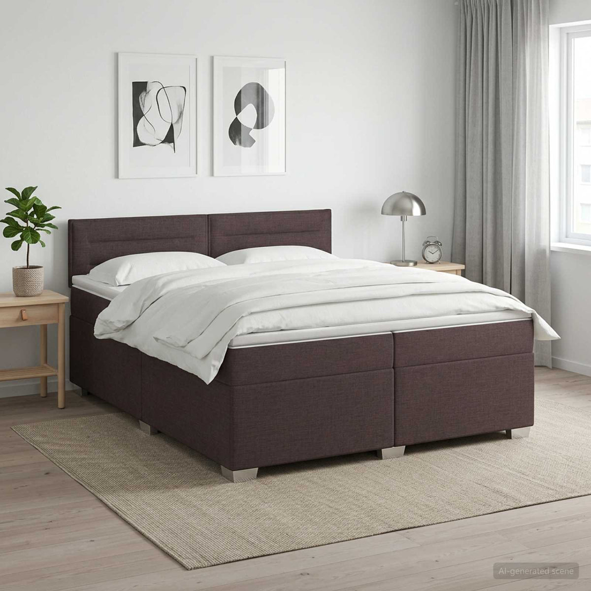 Κρεβάτι box spring με στρώμα Σκούρο Καφέ 200 x 200 cm Ύφασμα