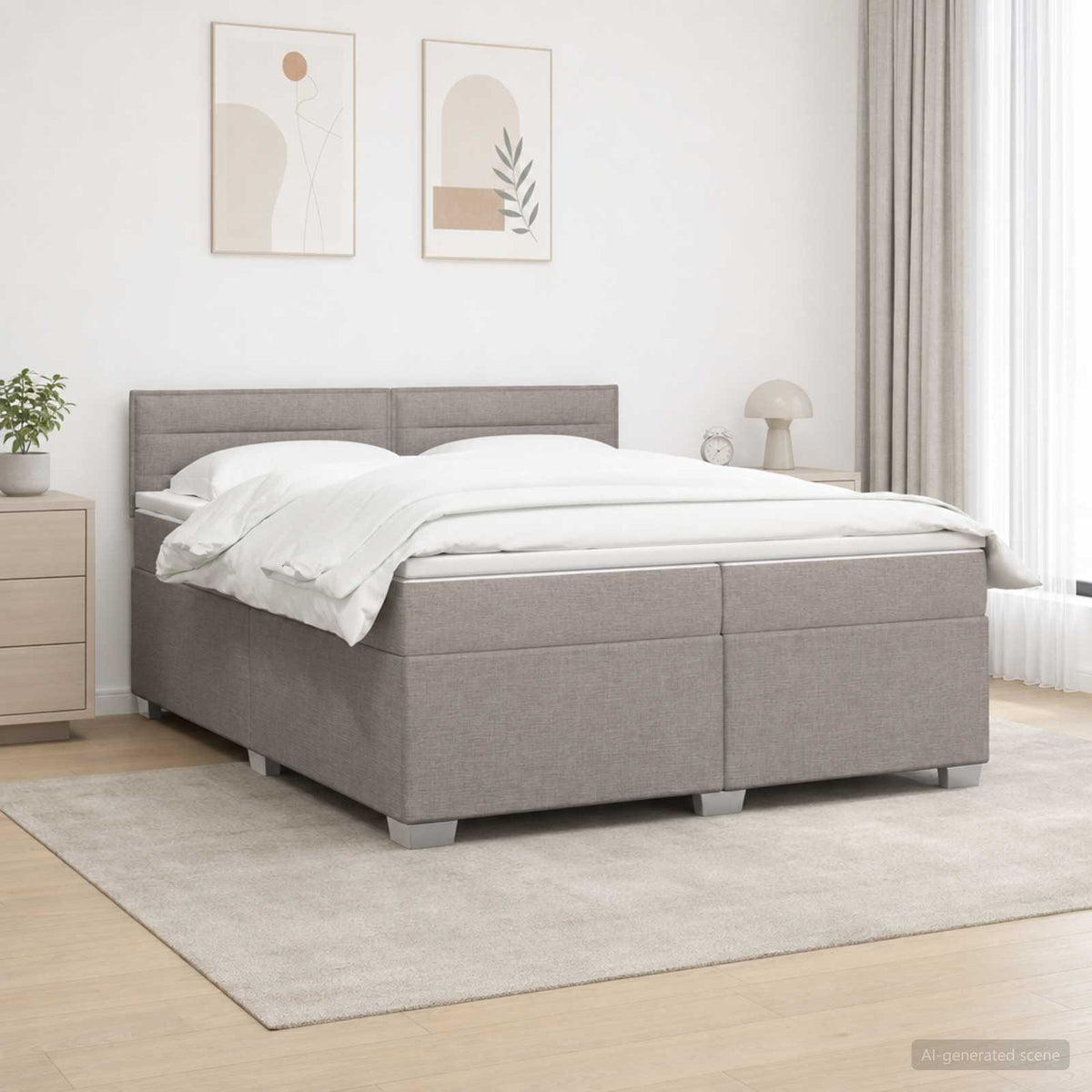 Κρεβάτι box spring με στρώμα Taupe 200 x 200 cm Ύφασμα - Pakobazaar