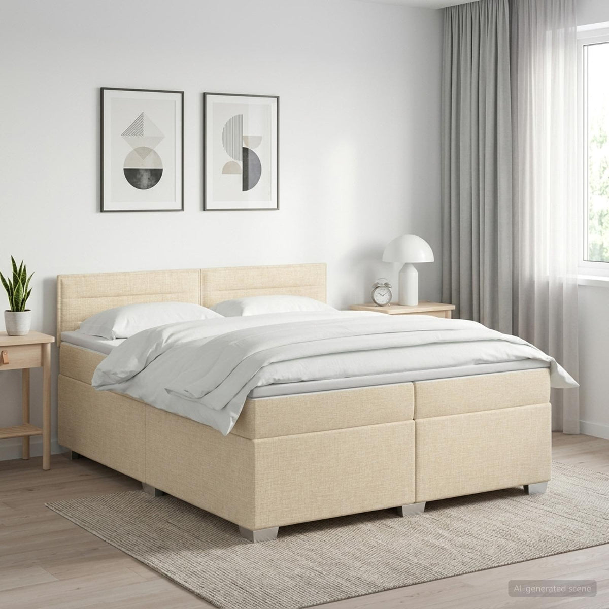 Κρεβάτι box spring με στρώμα Κρεμ 200 x 200 cm Ύφασμα