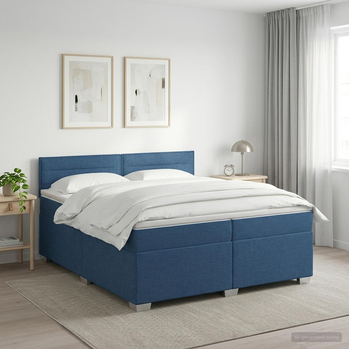 Κρεβάτι box spring με στρώμα Μπλε 200 x 200 cm Ύφασμα