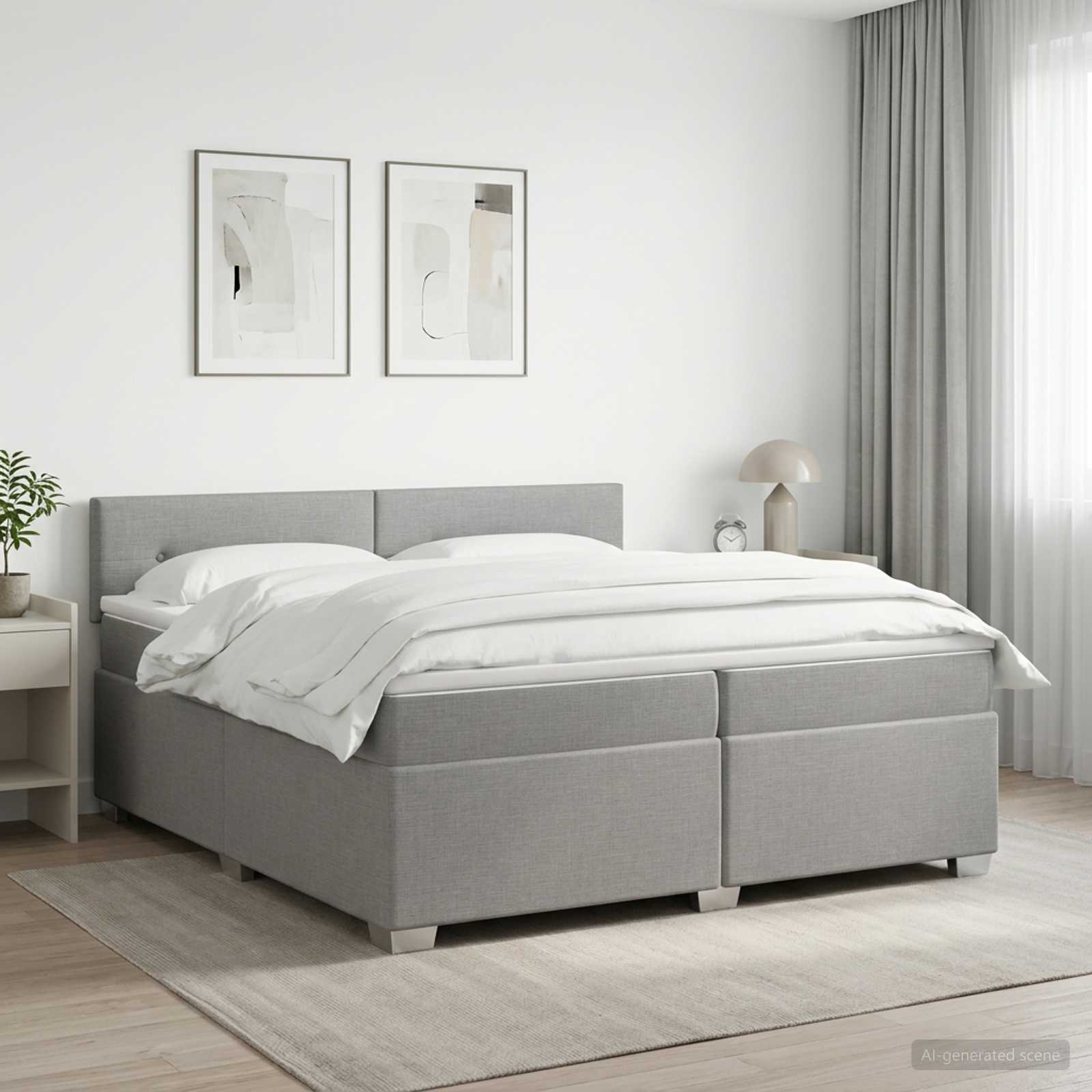 Κρεβάτι box spring με στρώμα Ανοιχτό γκρι 200 x 200 cm Ύφασμα - Pakobazaar