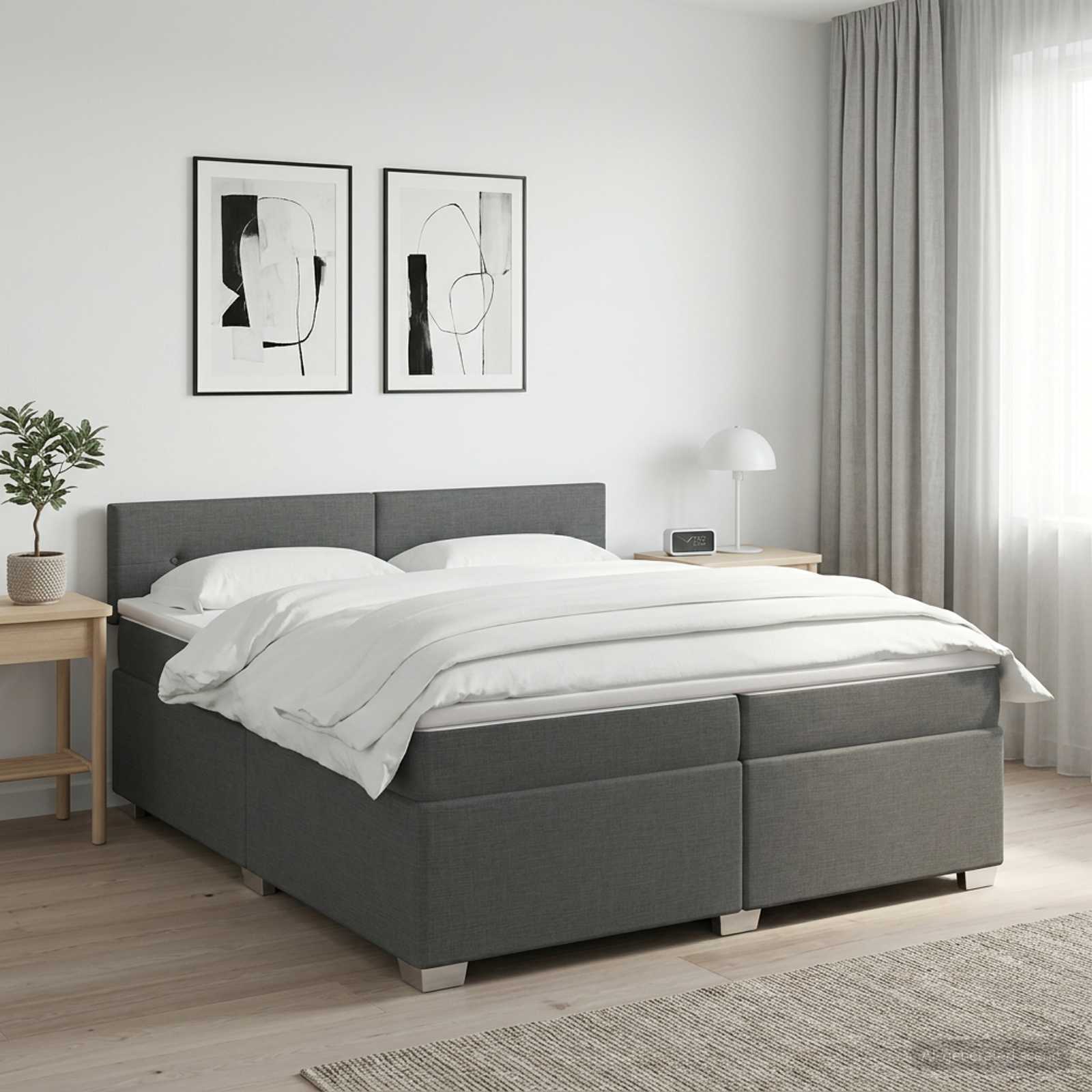 Κρεβάτι box spring με στρώμα Σκούρο Γκρι 200 x 200 cm Ύφασμα - Pakobazaar