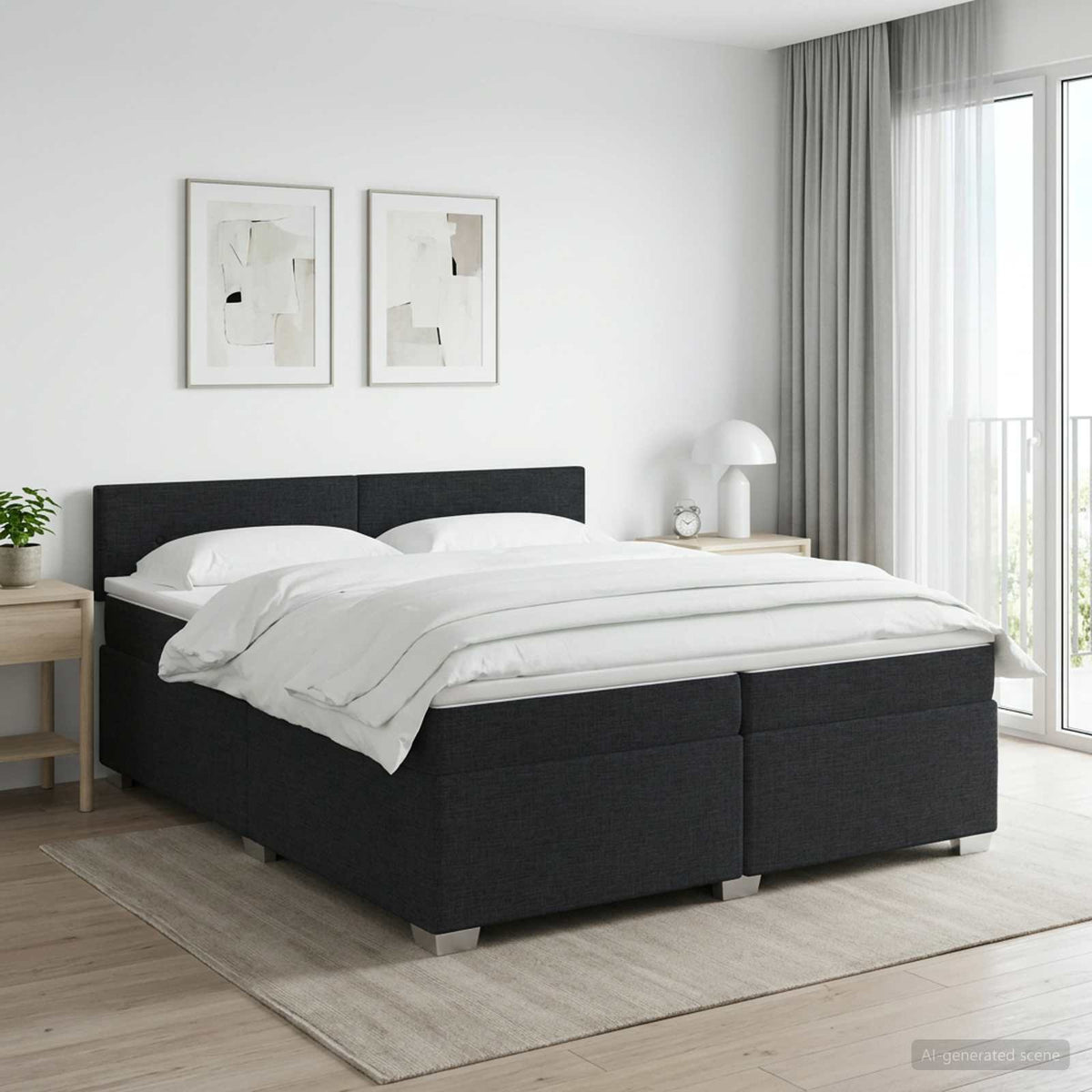 Κρεβάτι box spring με στρώμα Μαύρο 200 x 200 cm Ύφασμα - Pakobazaar