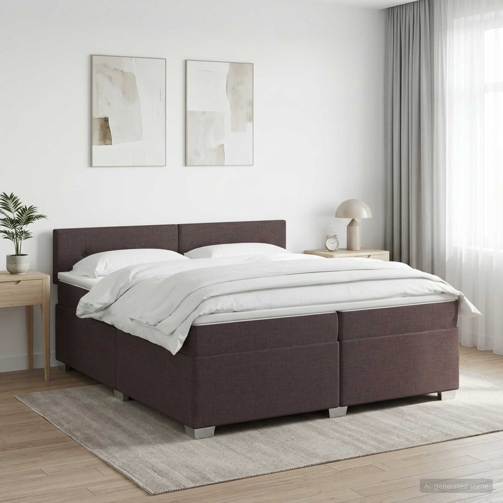 Κρεβάτι box spring με στρώμα Σκούρο Καφέ 200 x 200 cm Ύφασμα - Pakobazaar