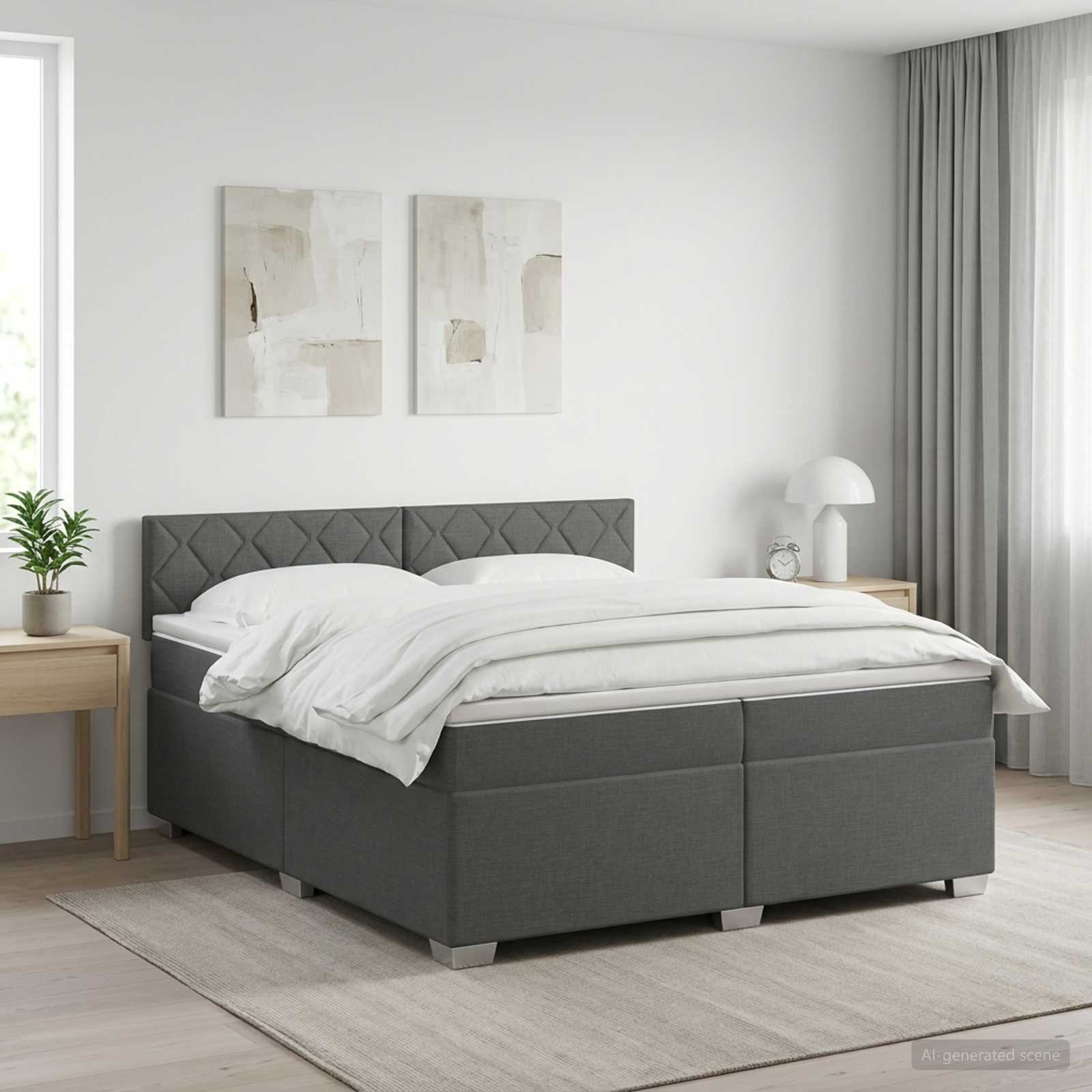 Κρεβάτι box spring με στρώμα Σκούρο Γκρι 200 x 200 cm Ύφασμα - Pakobazaar