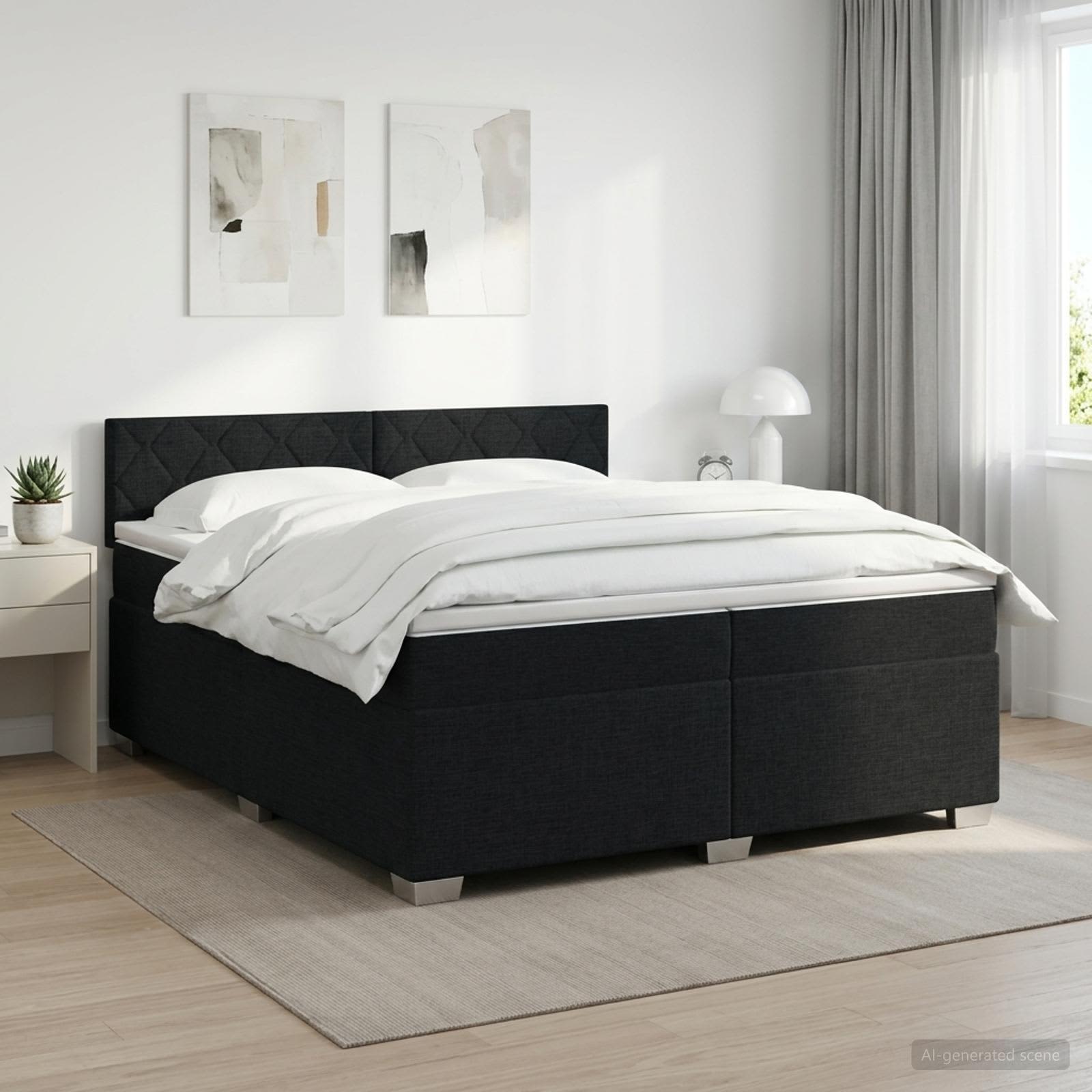 Κρεβάτι box spring με στρώμα Μαύρο 200 x 200 cm Ύφασμα