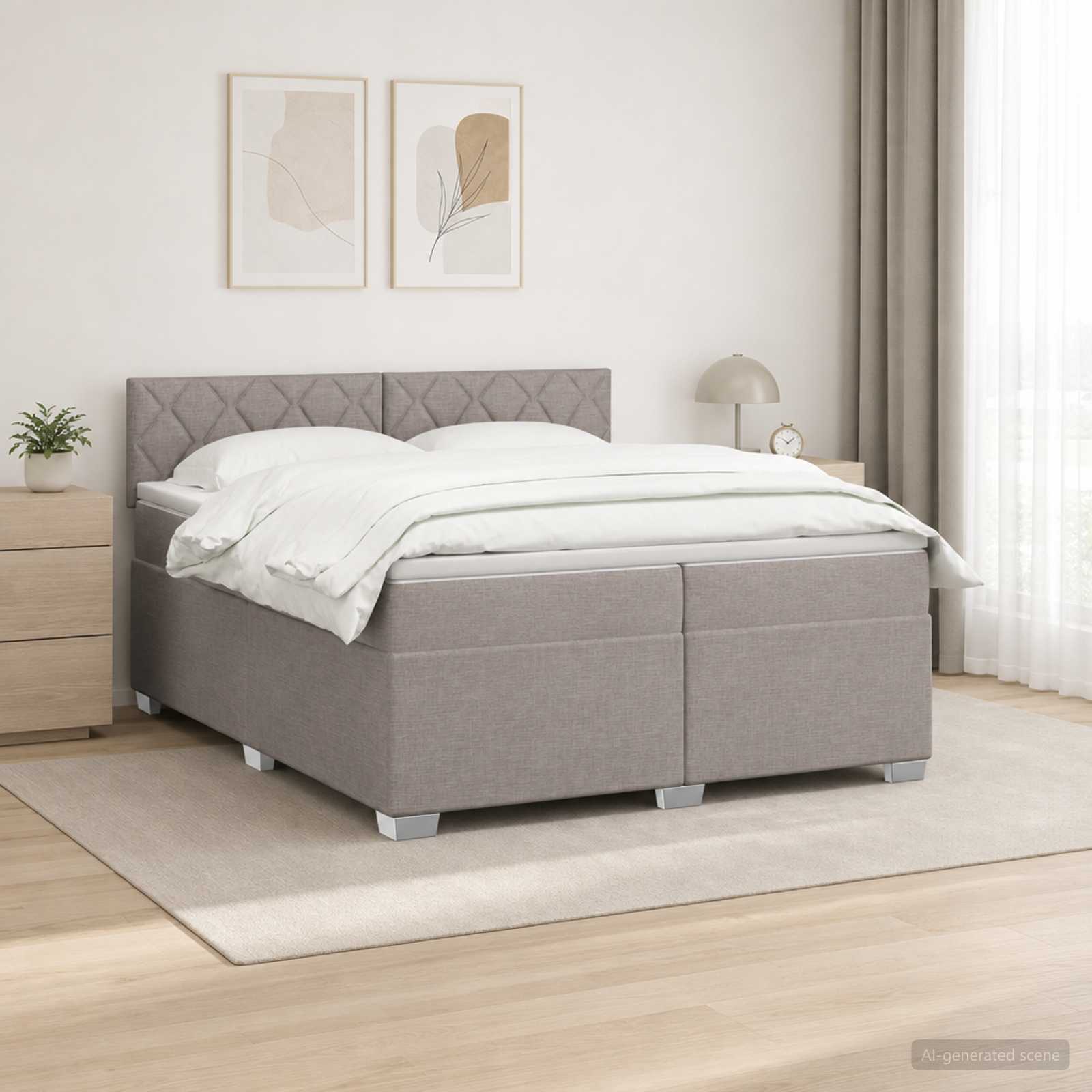 Κρεβάτι box spring με στρώμα Taupe 200 x 200 cm Ύφασμα - Pakobazaar