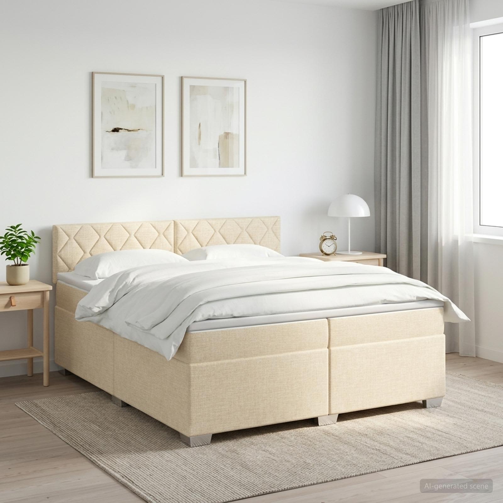 Κρεβάτι box spring με στρώμα Κρεμ 200 x 200 cm Ύφασμα - Pakobazaar