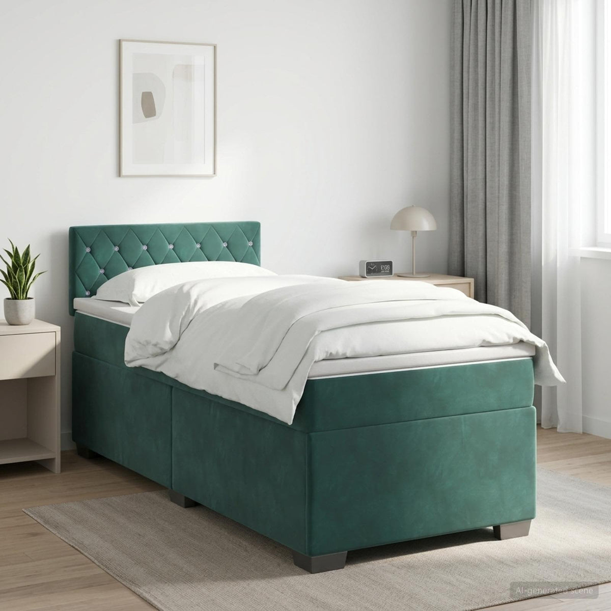Κρεβάτι box spring με στρώμα Σκούρο Πράσινο 90 x 190 cm Βελούδο