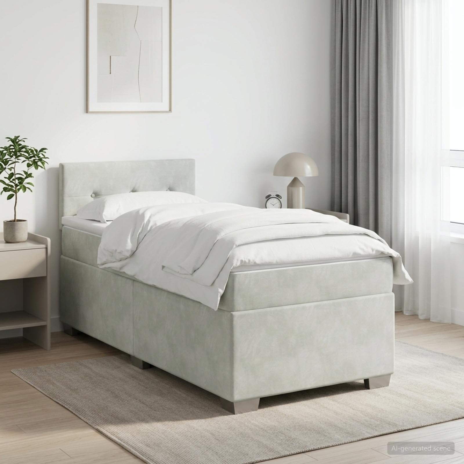 Κρεβάτι box spring με στρώμα Ανοιχτό γκρι 80 x 200 cm Βελούδο - Pakobazaar