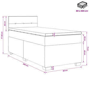 Κρεβάτι box spring με στρώμα Ανοιχτό γκρι 80 x 200 cm Βελούδο - Pakobazaar