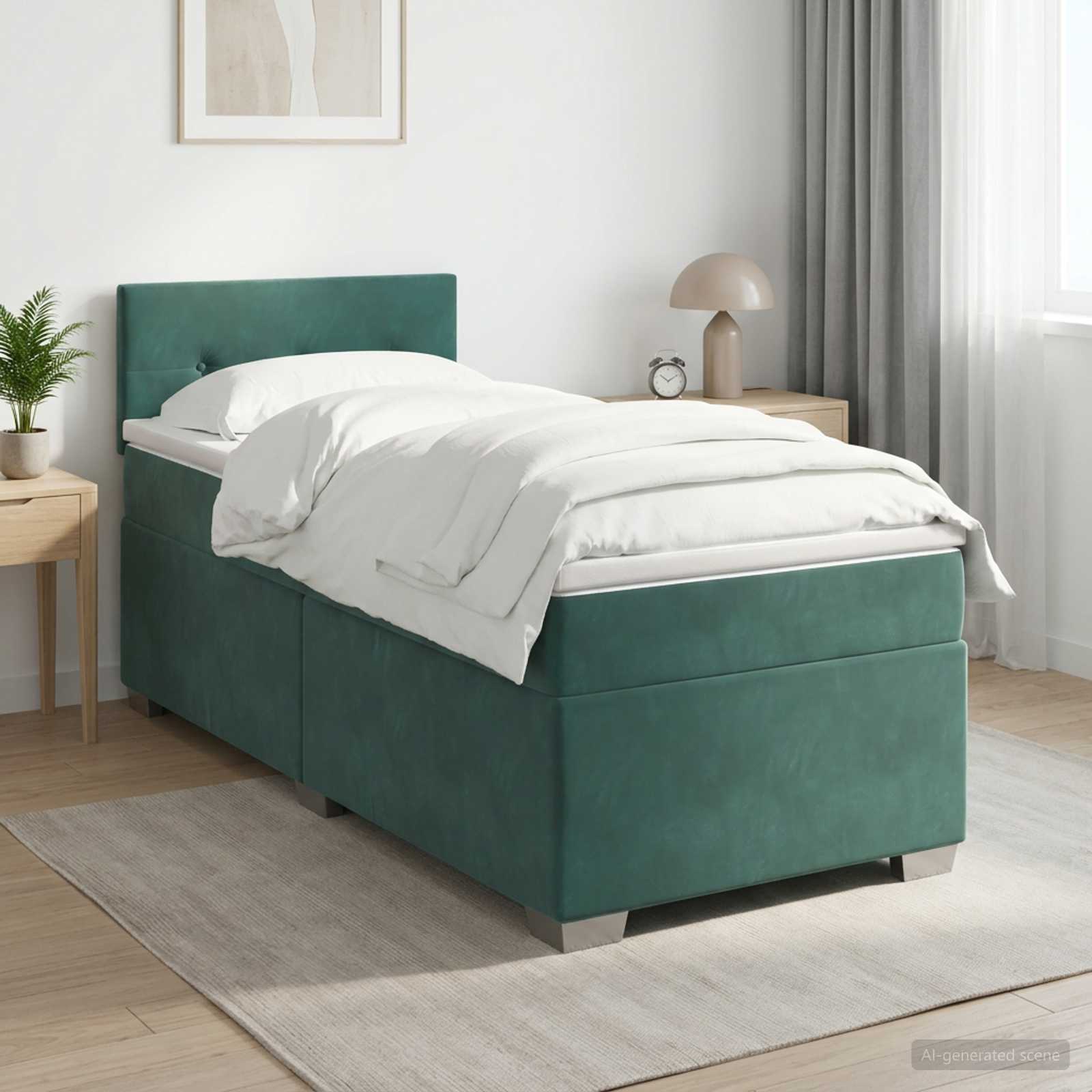 Κρεβάτι box spring με στρώμα Σκούρο Πράσινο 100 x 200 cm - Pakobazaar