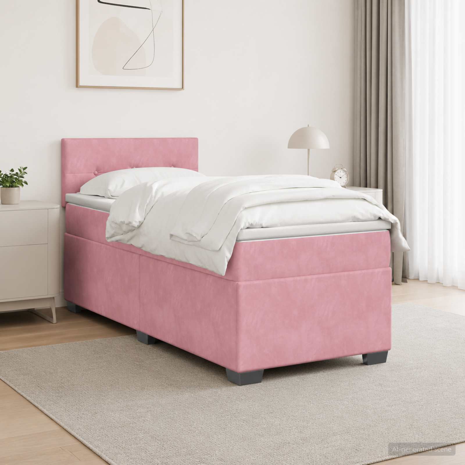 Κρεβάτι box spring με στρώμα Ροζ 100 x 200 cm Βελούδο