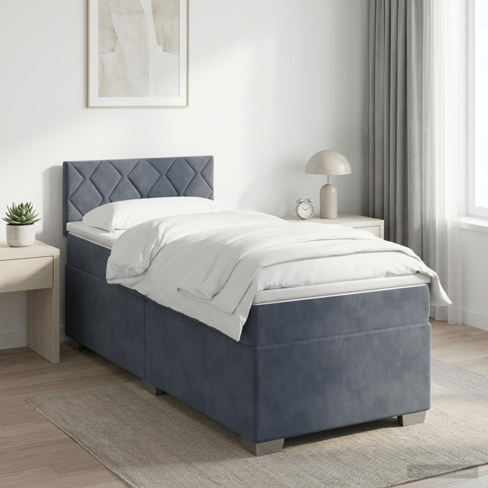 Κρεβάτι box spring με στρώμα Σκούρο Γκρι 100 x 200 cm Βελούδο