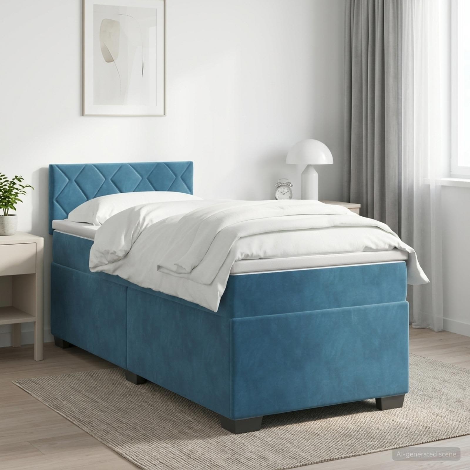 Κρεβάτι box spring με στρώμα Σκούρο Μπλε 80 x 200 cm Βελούδο - Pakobazaar
