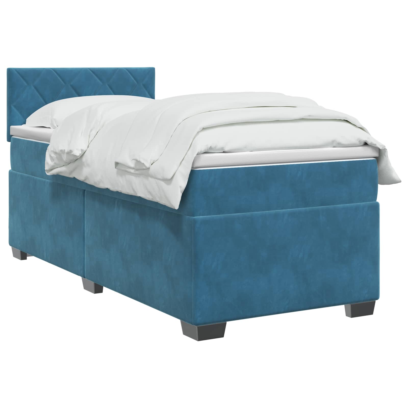Κρεβάτι box spring με στρώμα Σκούρο Μπλε 80 x 200 cm Βελούδο - Pakobazaar