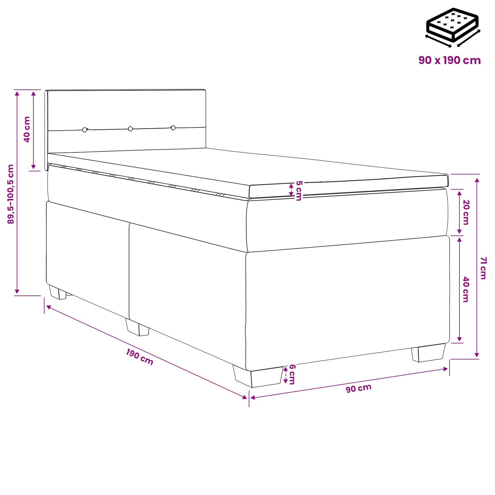 Κρεβάτι box spring με στρώμα Ροζ 90 x 190 cm Βελούδο - Pakobazaar