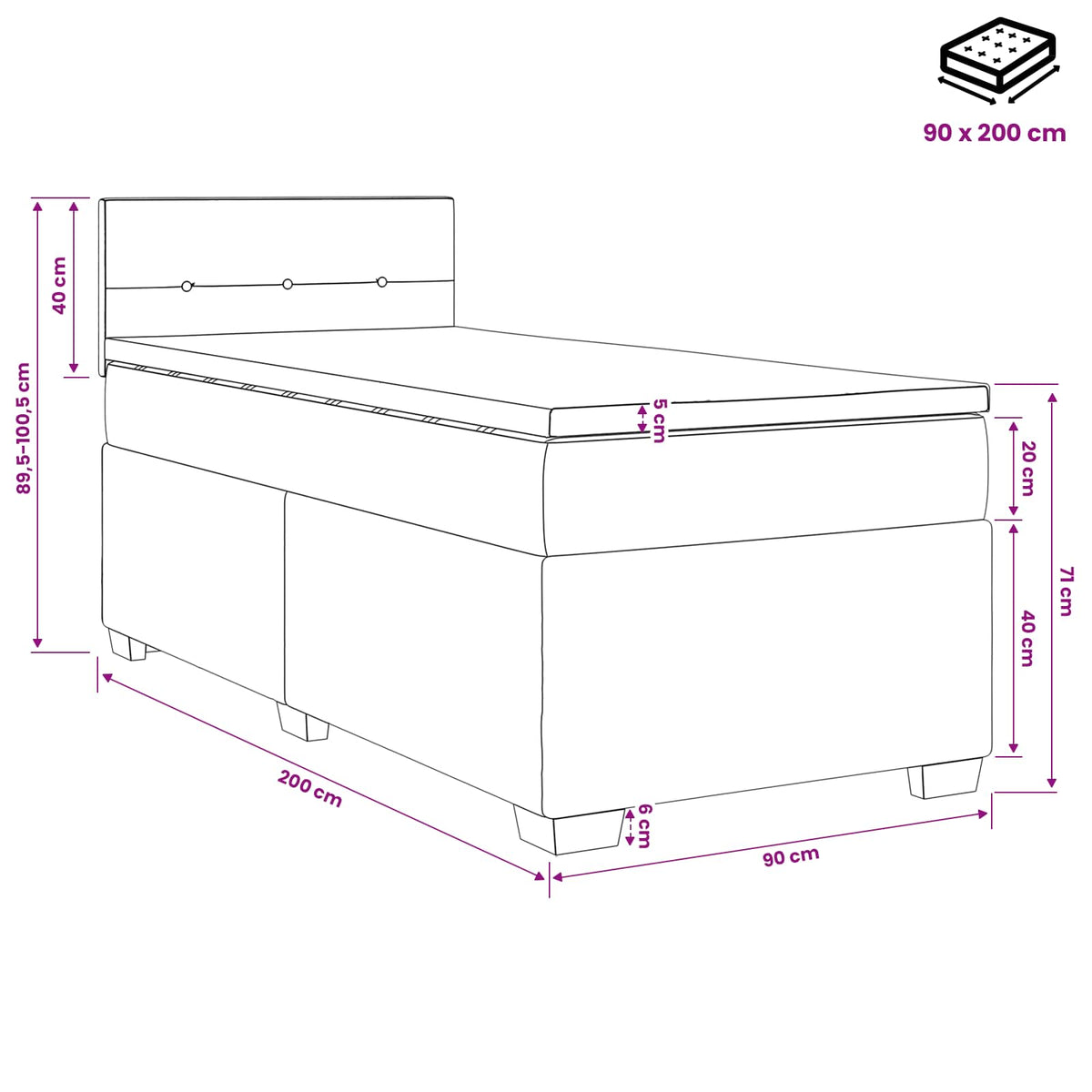 Κρεβάτι box spring με στρώμα Ροζ 90 x 200 cm Βελούδο