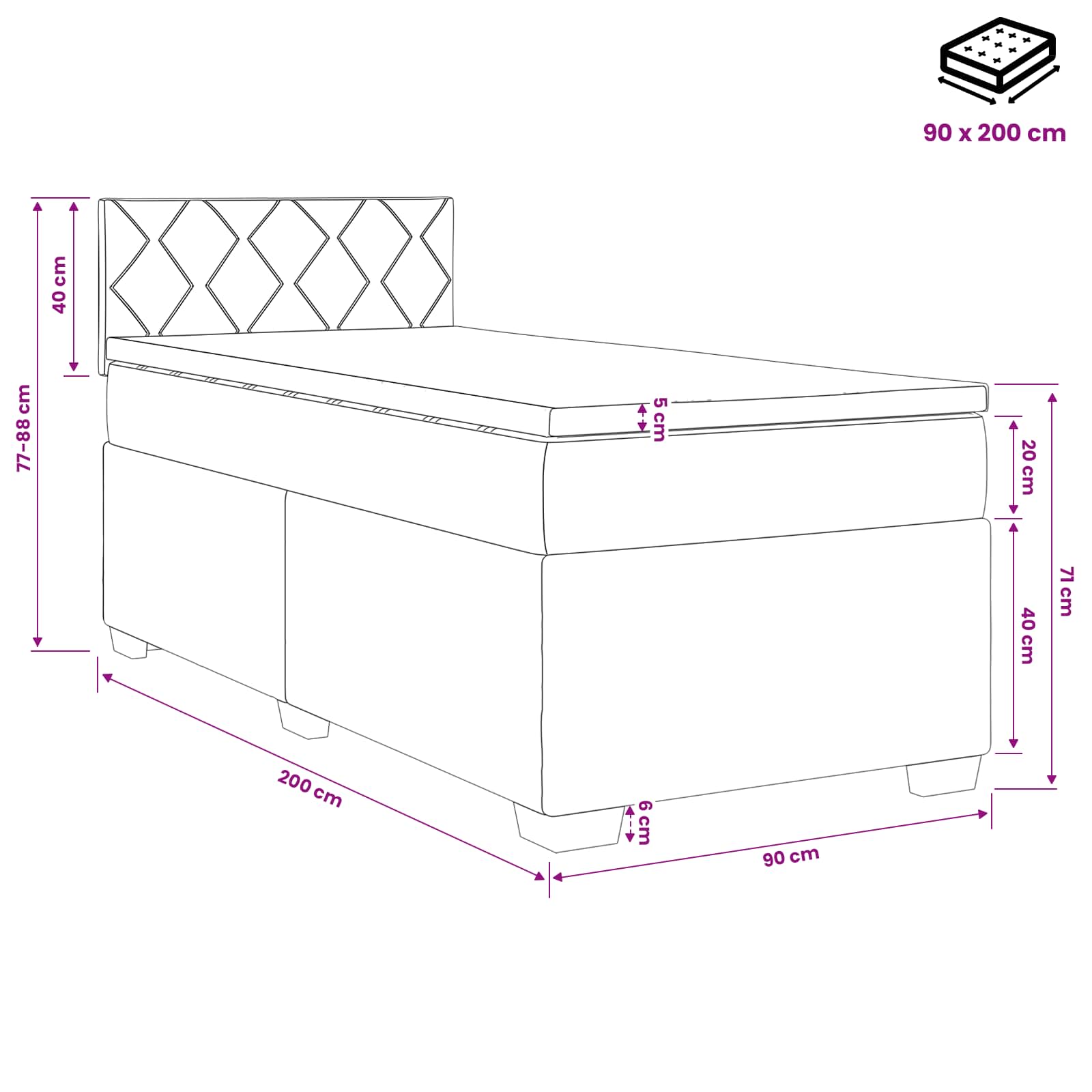 Κρεβάτι box spring με στρώμα Ροζ 90 x 200 cm Βελούδο - Pakobazaar