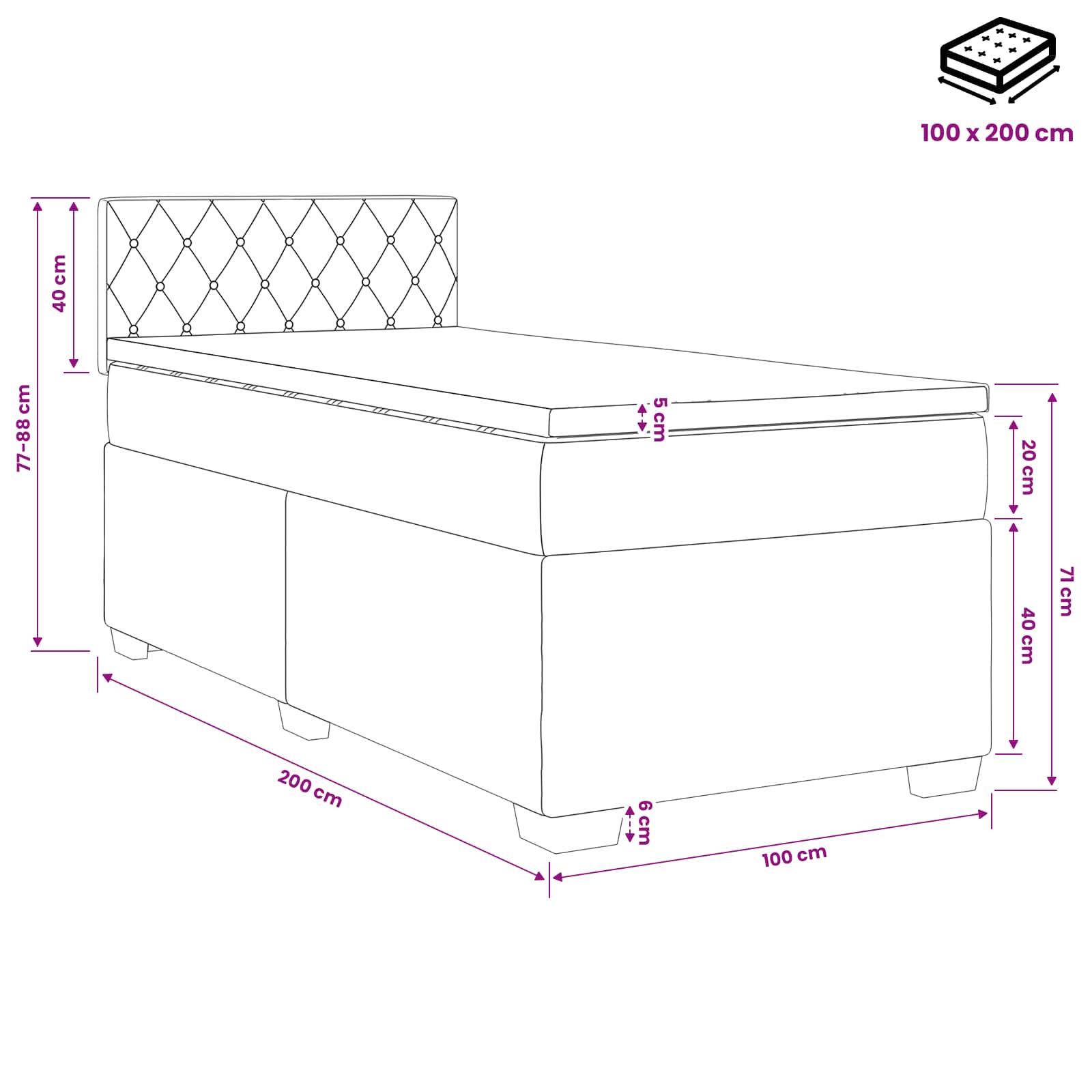 Κρεβάτι box spring με στρώμα Ροζ 100 x 200 cm Βελούδο - Pakobazaar
