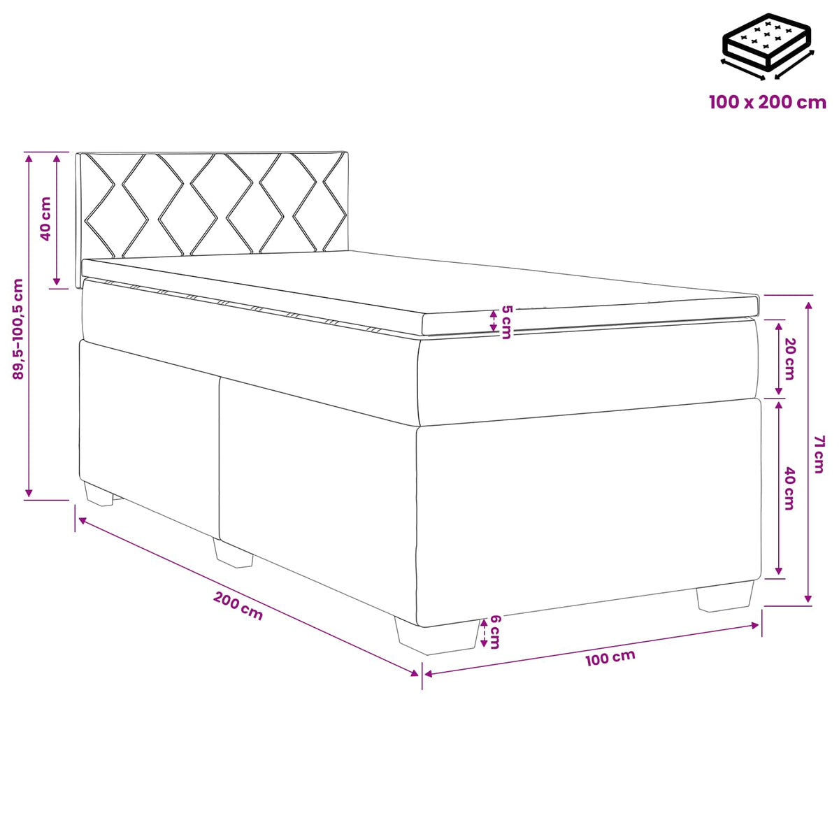 Κρεβάτι box spring με στρώμα Σκούρο Πράσινο 100 x 200 cm
