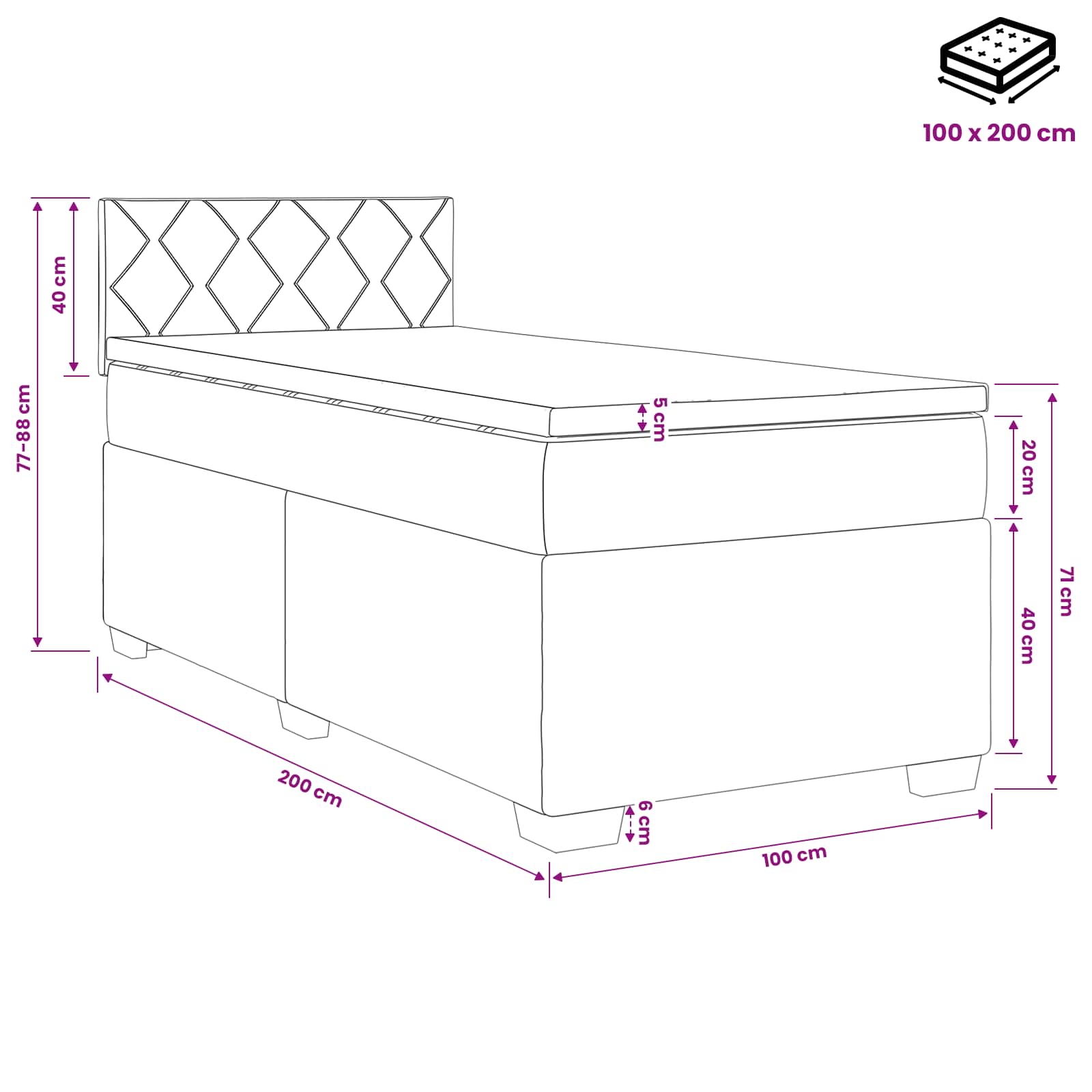 Κρεβάτι box spring με στρώμα Σκούρο Μπλε 100 x 200 cm Βελούδο - Pakobazaar