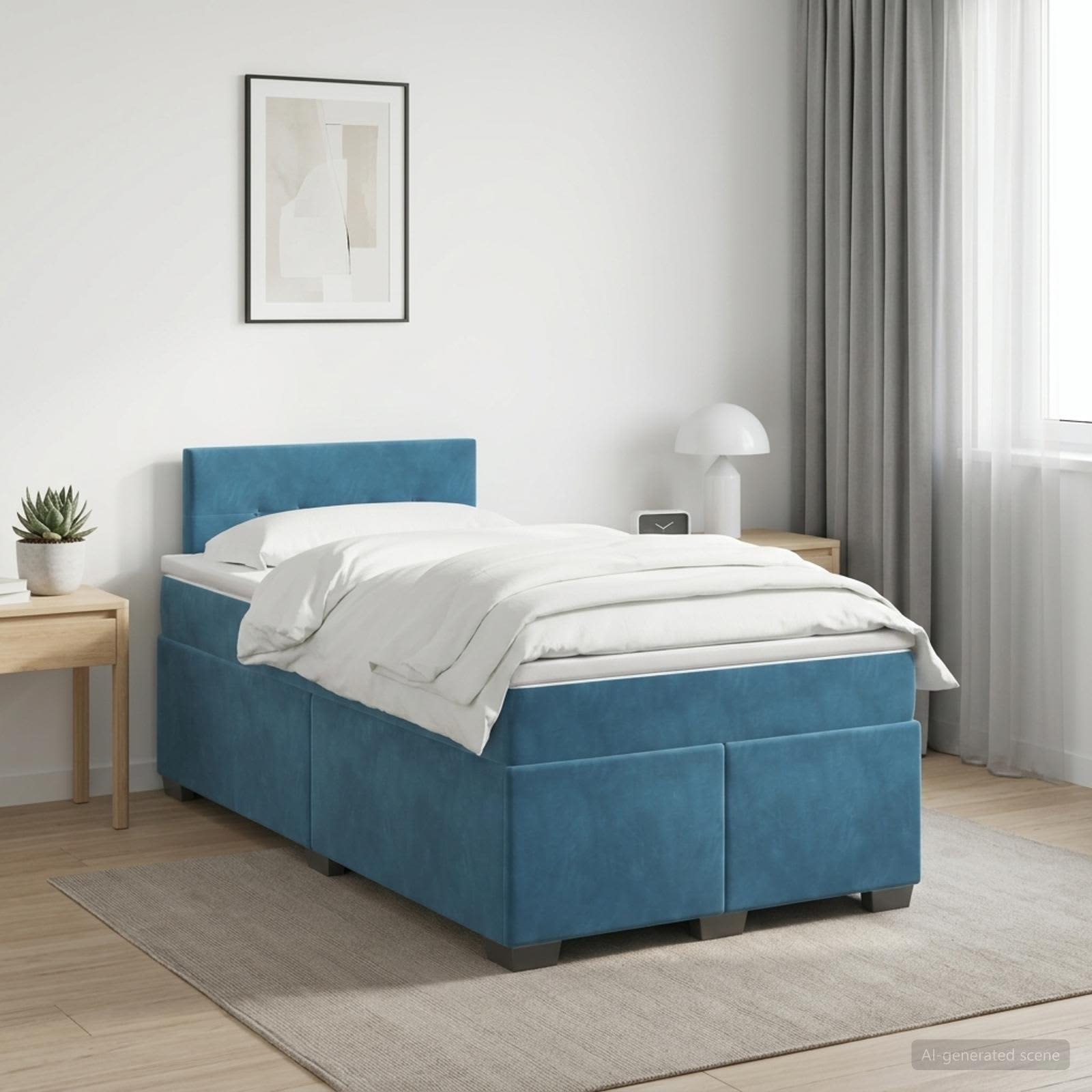 Κρεβάτι box spring με στρώμα Μπλε 120 x 190 cm Βελούδο - Pakobazaar