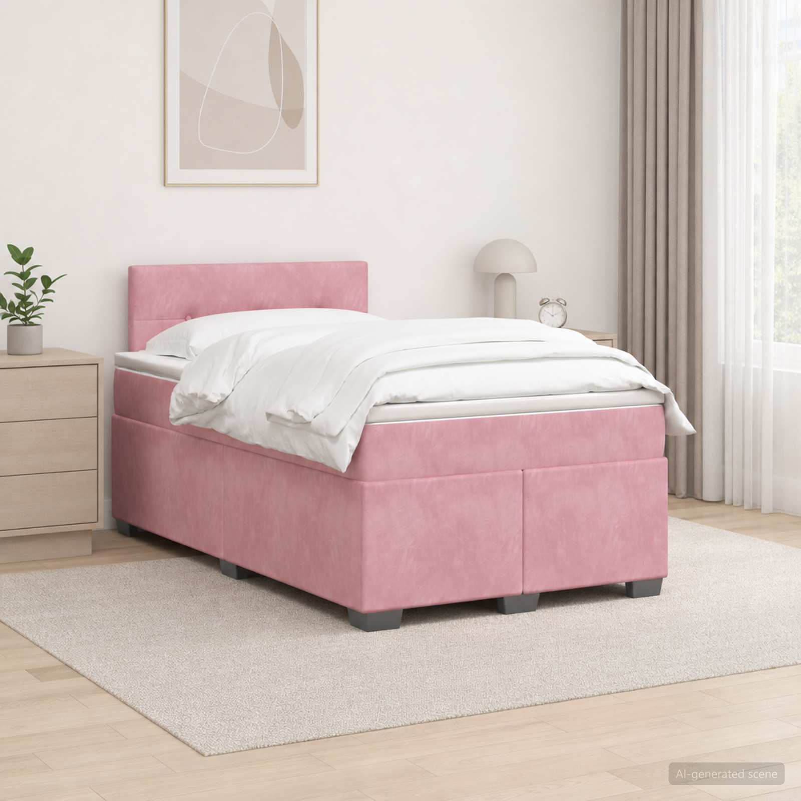 Κρεβάτι box spring με στρώμα Ροζ 120 x 200 cm Βελούδο