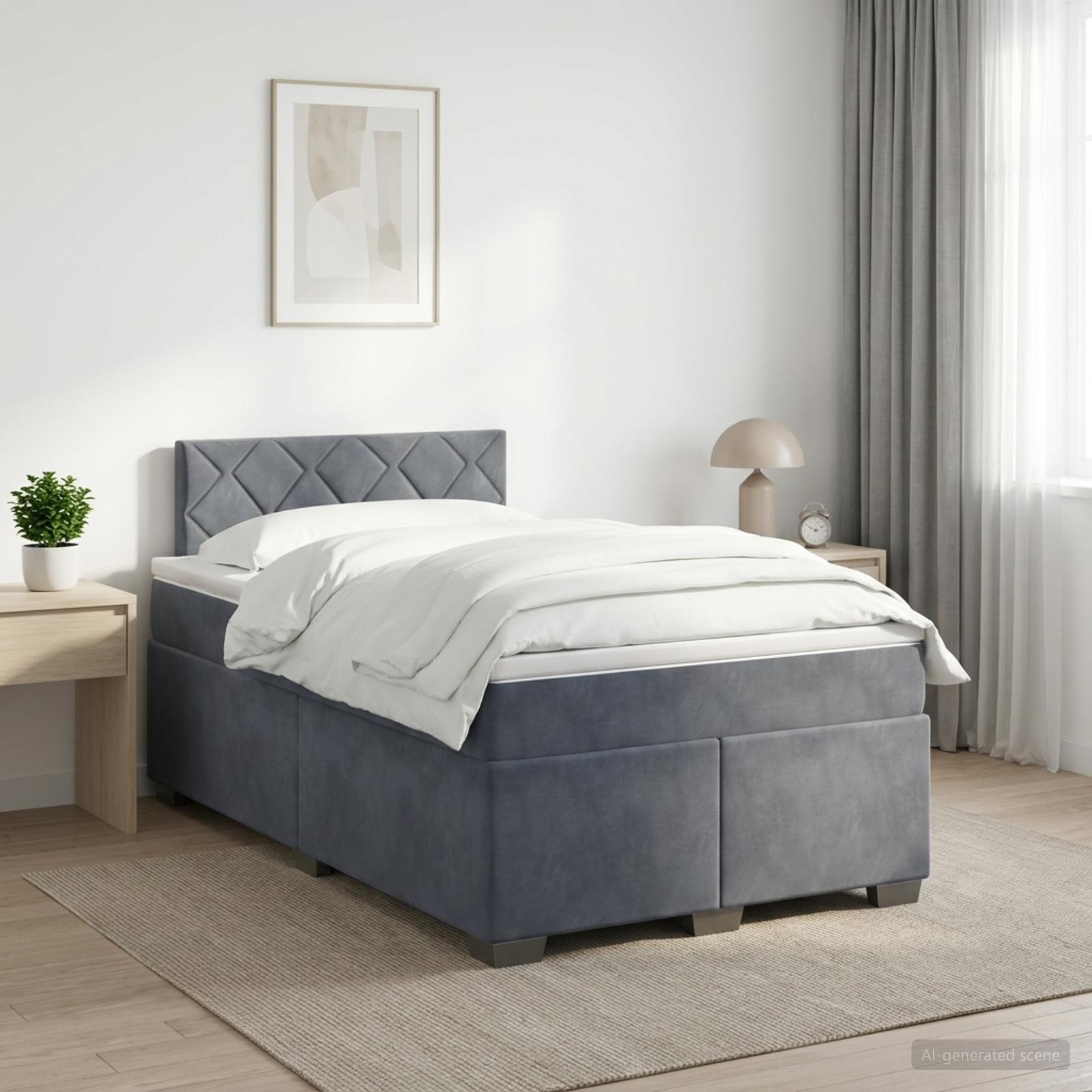 Κρεβάτι box spring με στρώμα Σκούρο Γκρι 120 x 190 cm Βελούδο