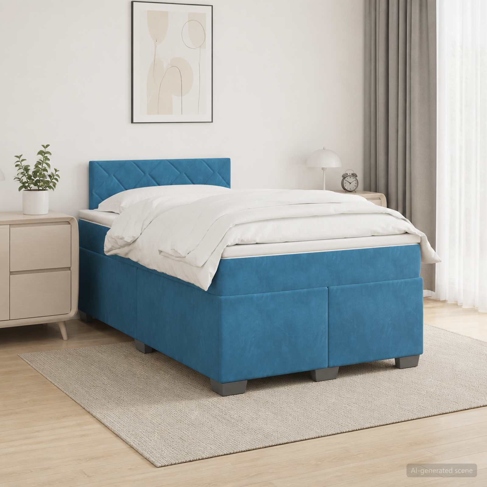 Κρεβάτι box spring με στρώμα Μπλε 120 x 190 cm Βελούδο