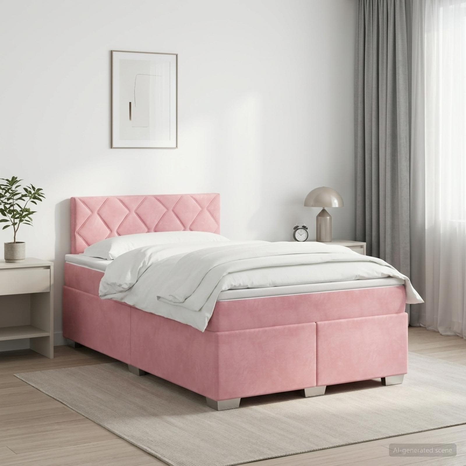 Κρεβάτι box spring με στρώμα Ροζ 120 x 200 cm Βελούδο