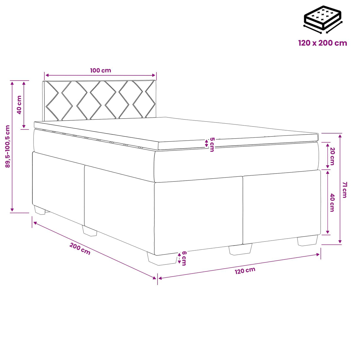 Κρεβάτι box spring με στρώμα Σκούρο Πράσινο 120 x 200 cm - Pakobazaar