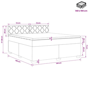 Κρεβάτι box spring με στρώμα Σκούρο Μπλε 140 x 190 cm Βελούδο