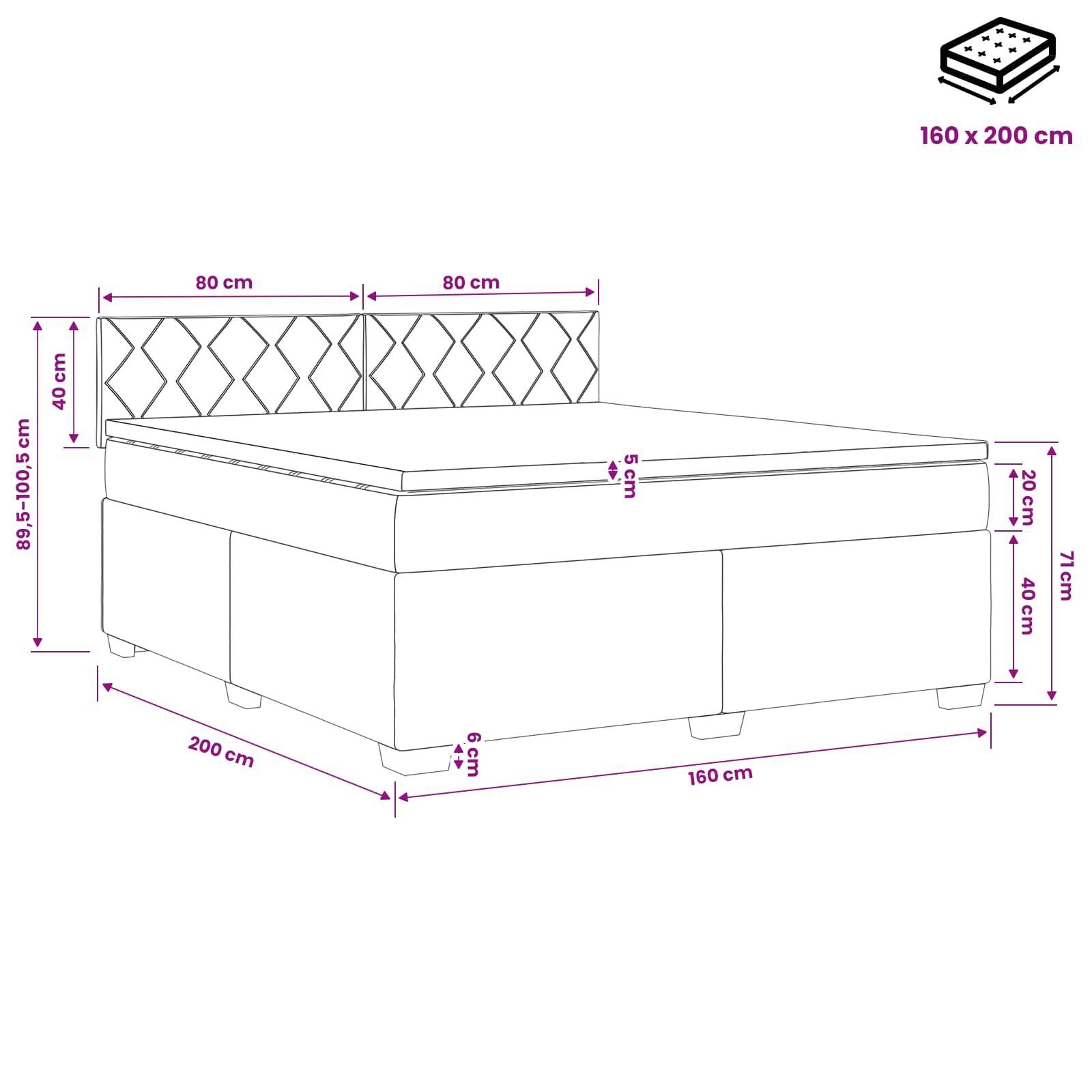 Κρεβάτι box spring με στρώμα Σκούρο Γκρι 160 x 200 cm Βελούδο - Pakobazaar