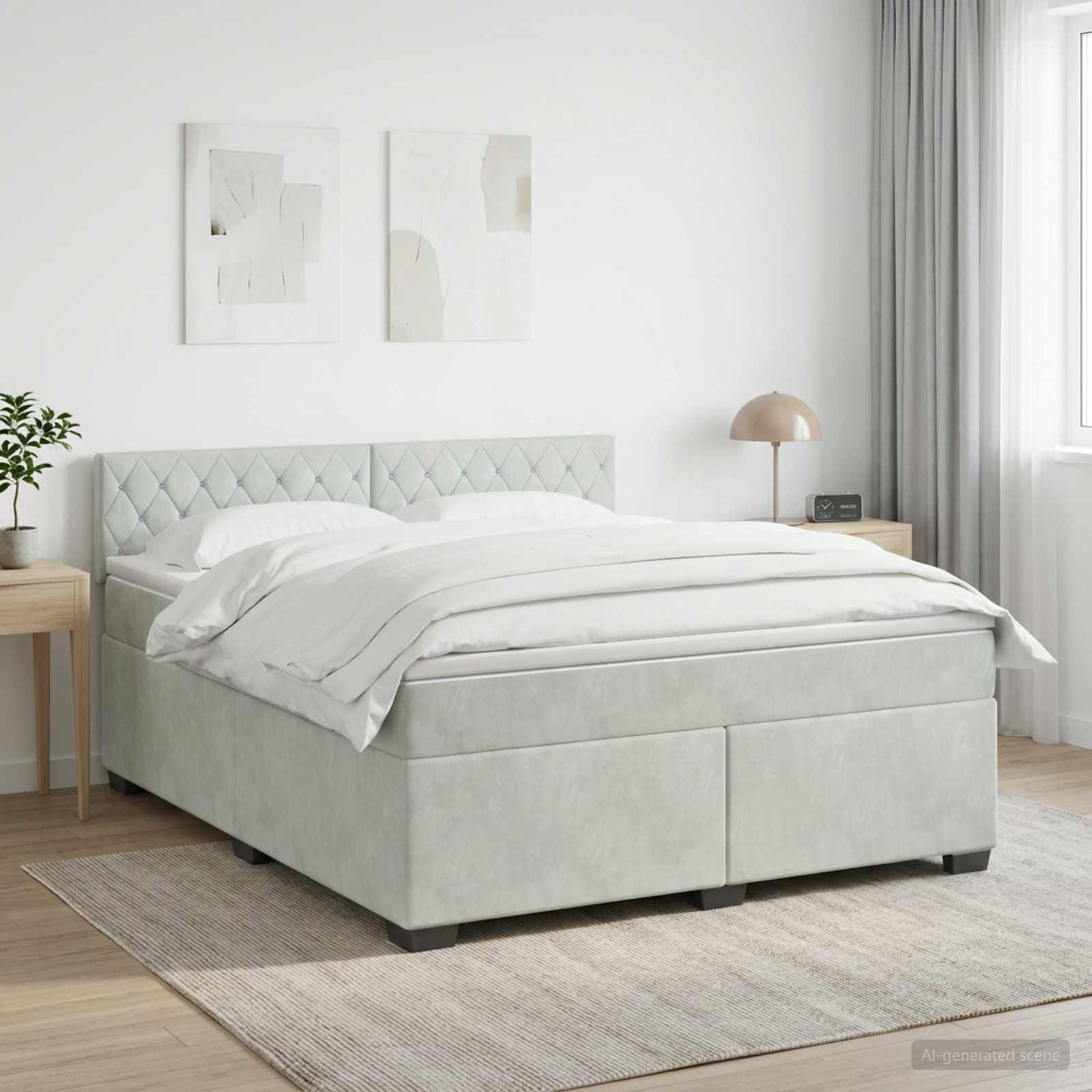 Κρεβάτι box spring με στρώμα Ανοιχτό γκρι 180 x 200 cm Βελούδο - Pakobazaar