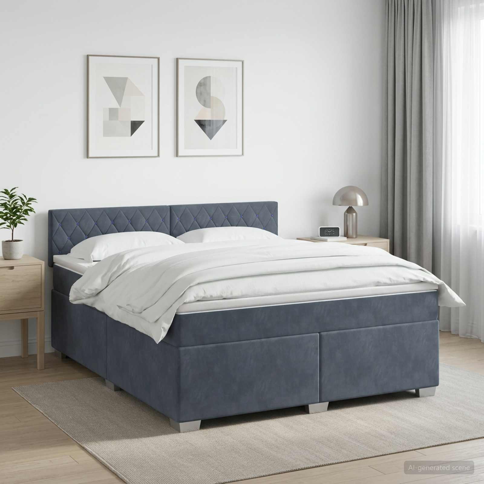 Κρεβάτι box spring με στρώμα Σκούρο Γκρι 180 x 200 cm Βελούδο